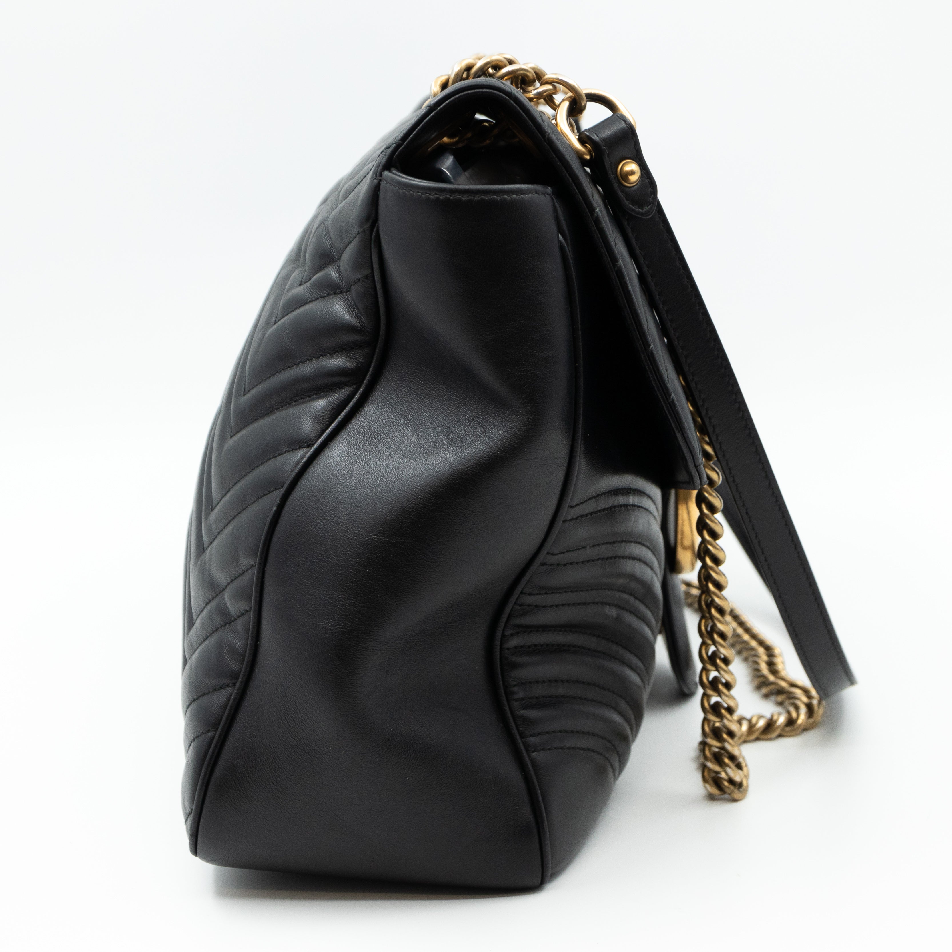 GG Marmont Large Flap Shoulder Bag Black Leather