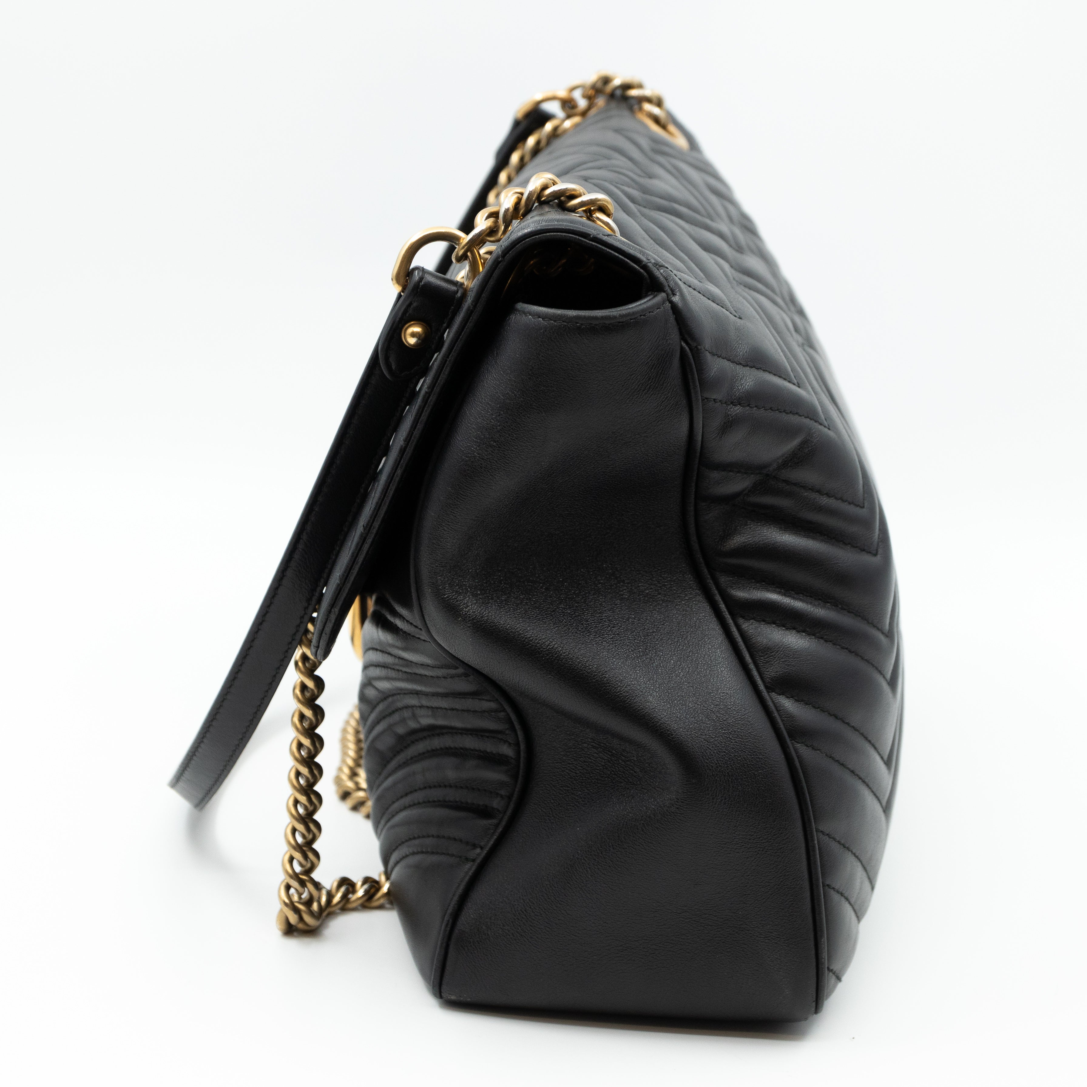 GG Marmont Large Flap Shoulder Bag Black Leather