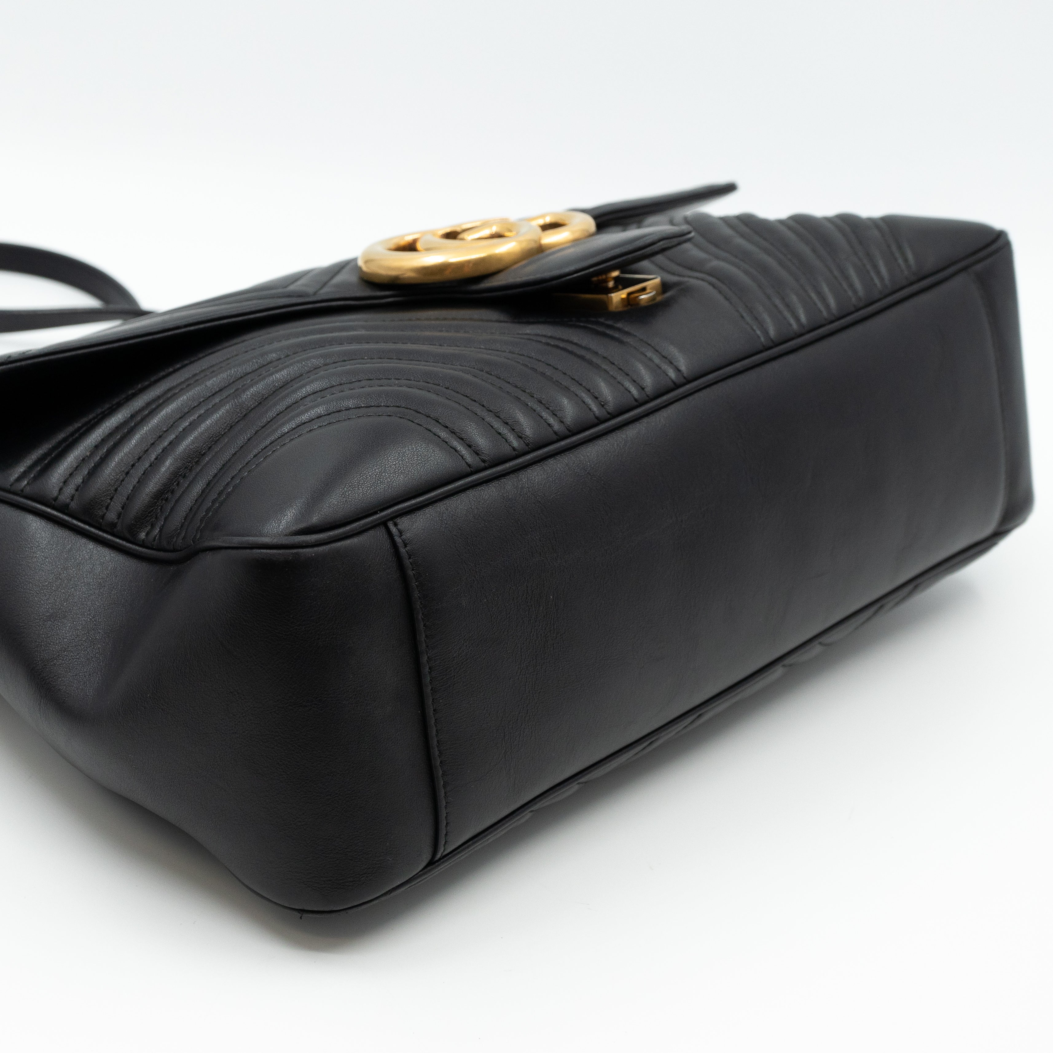 GG Marmont Large Flap Shoulder Bag Black Leather