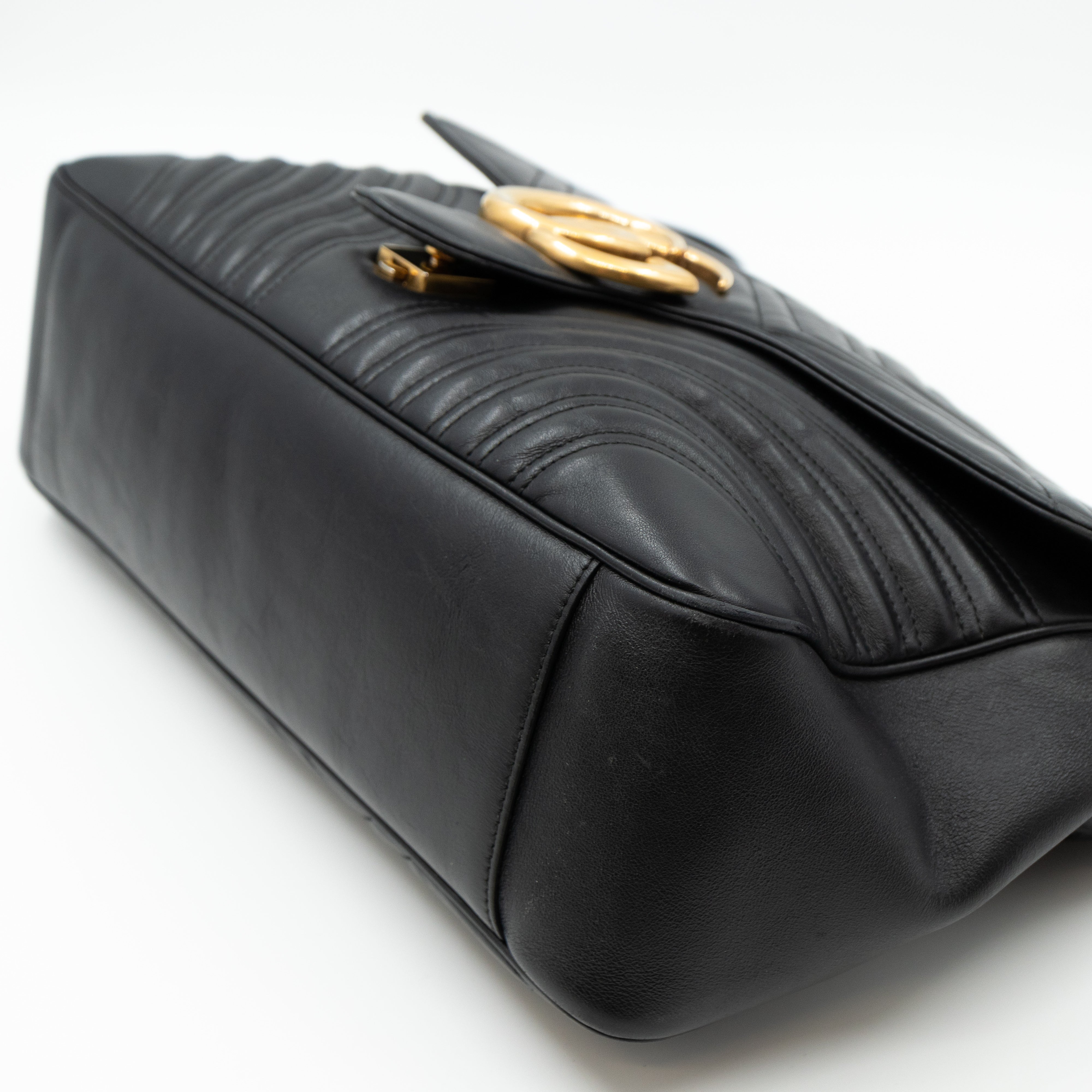 GG Marmont Large Flap Shoulder Bag Black Leather