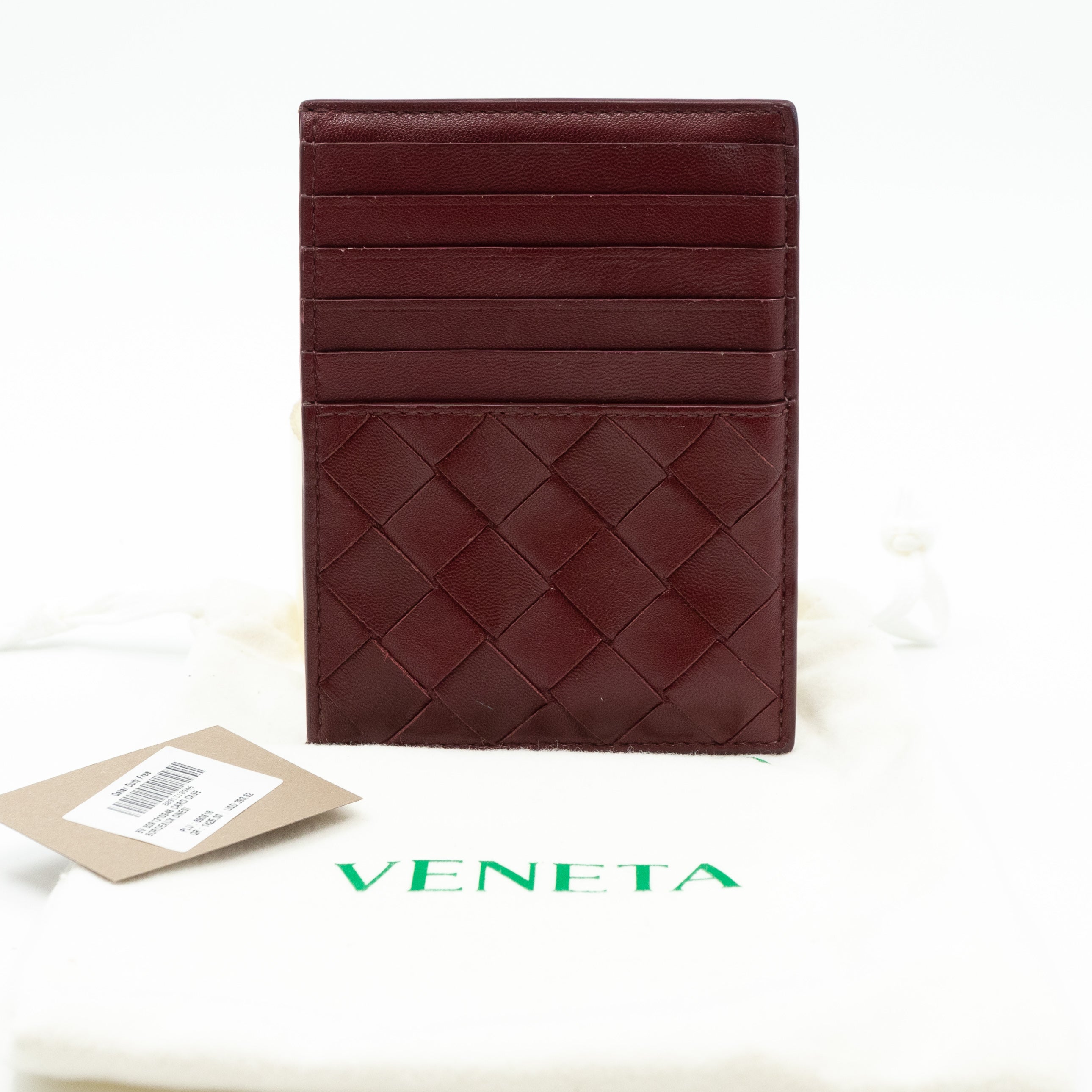 Zipped Card Case Intrecciato Leather Burgundy