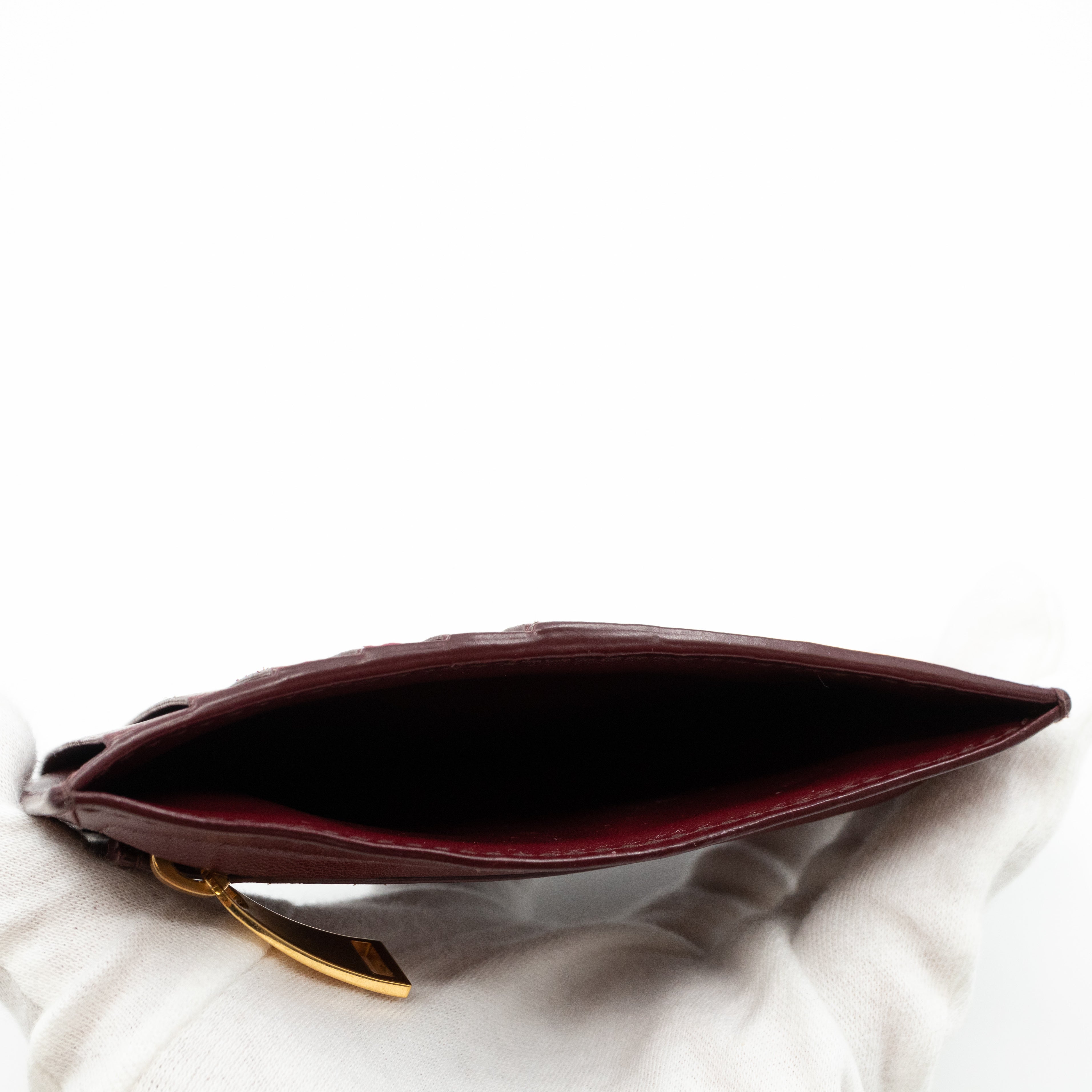 Zipped Card Case Intrecciato Leather Burgundy