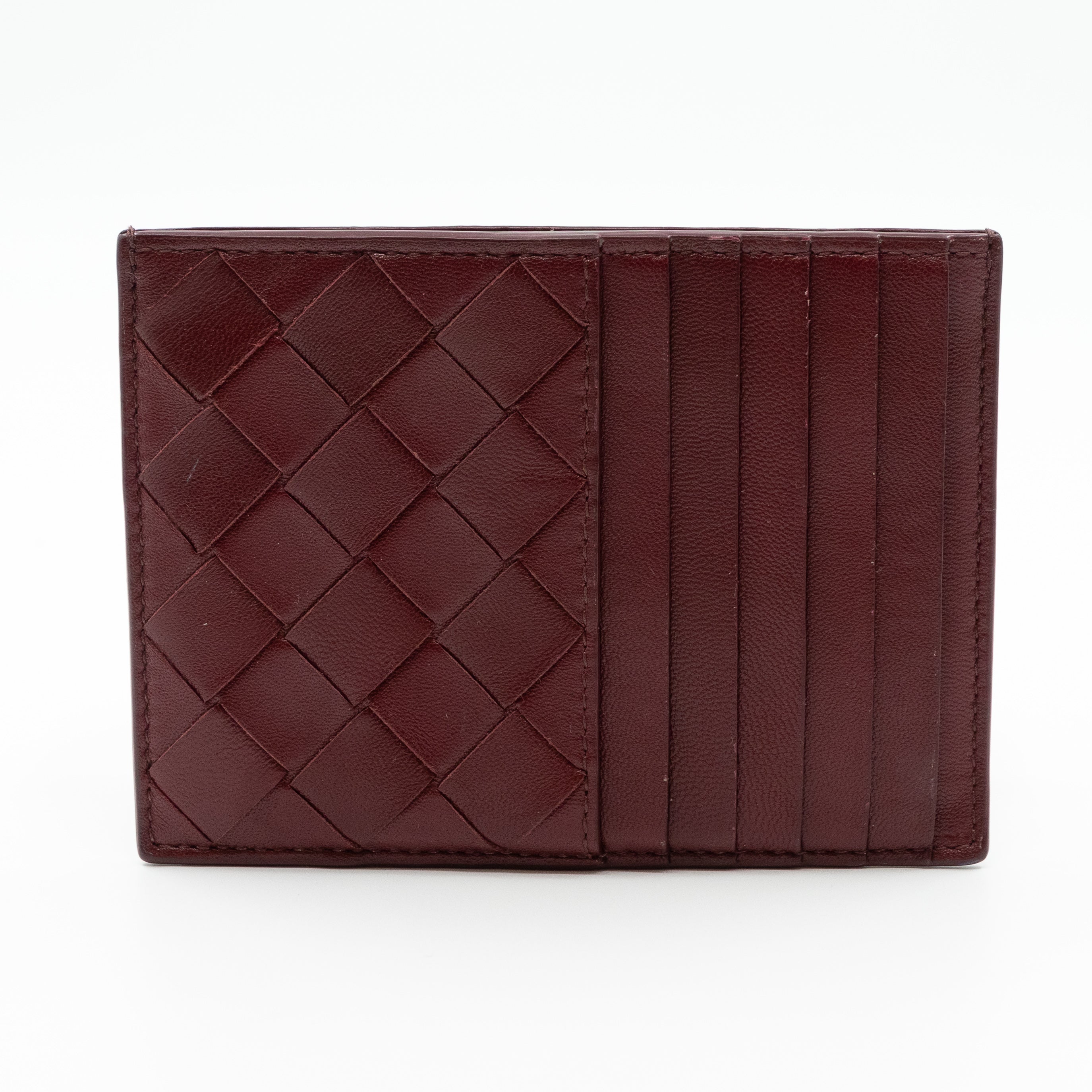 Zipped Card Case Intrecciato Leather Burgundy