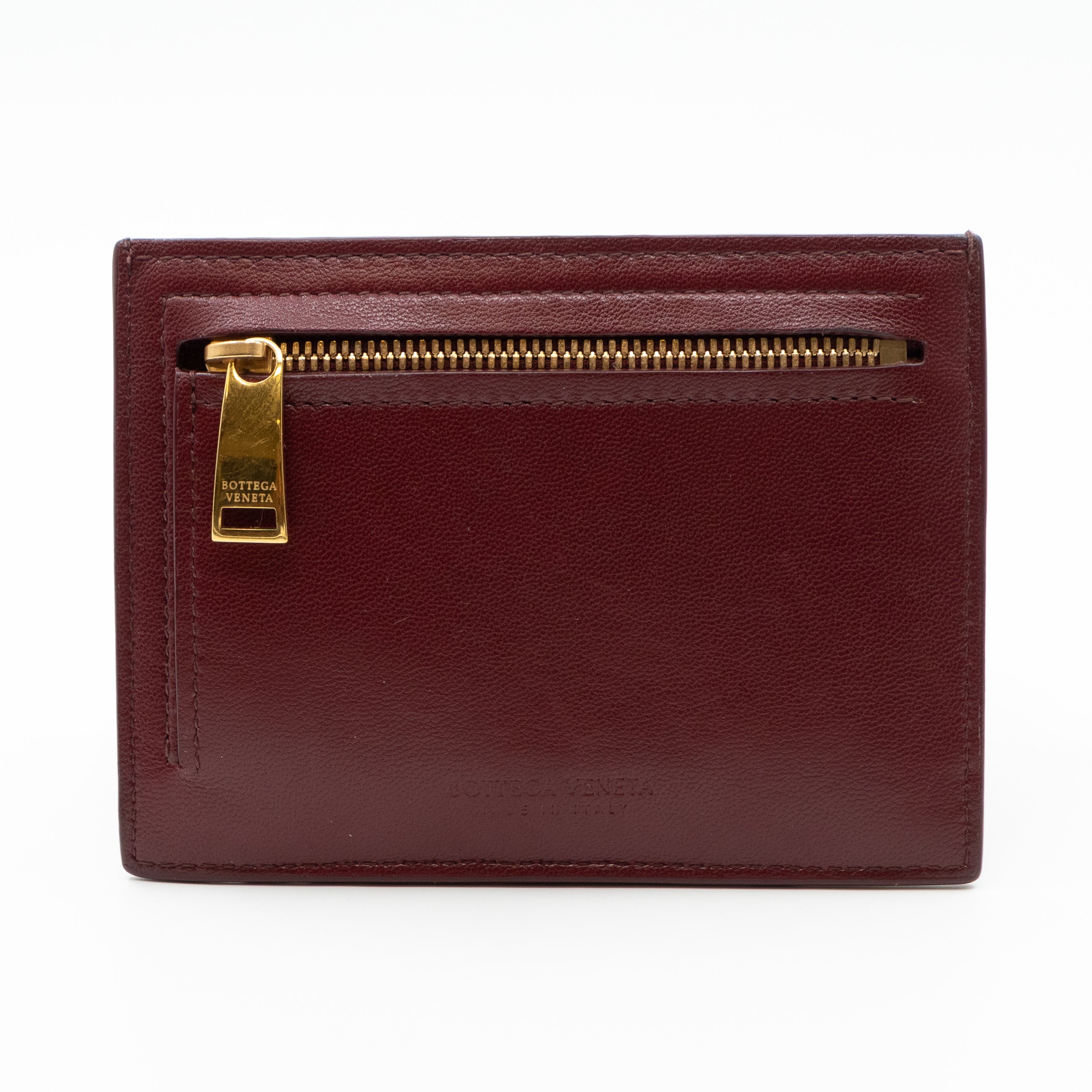 Zipped Card Case Intrecciato Leather Burgundy