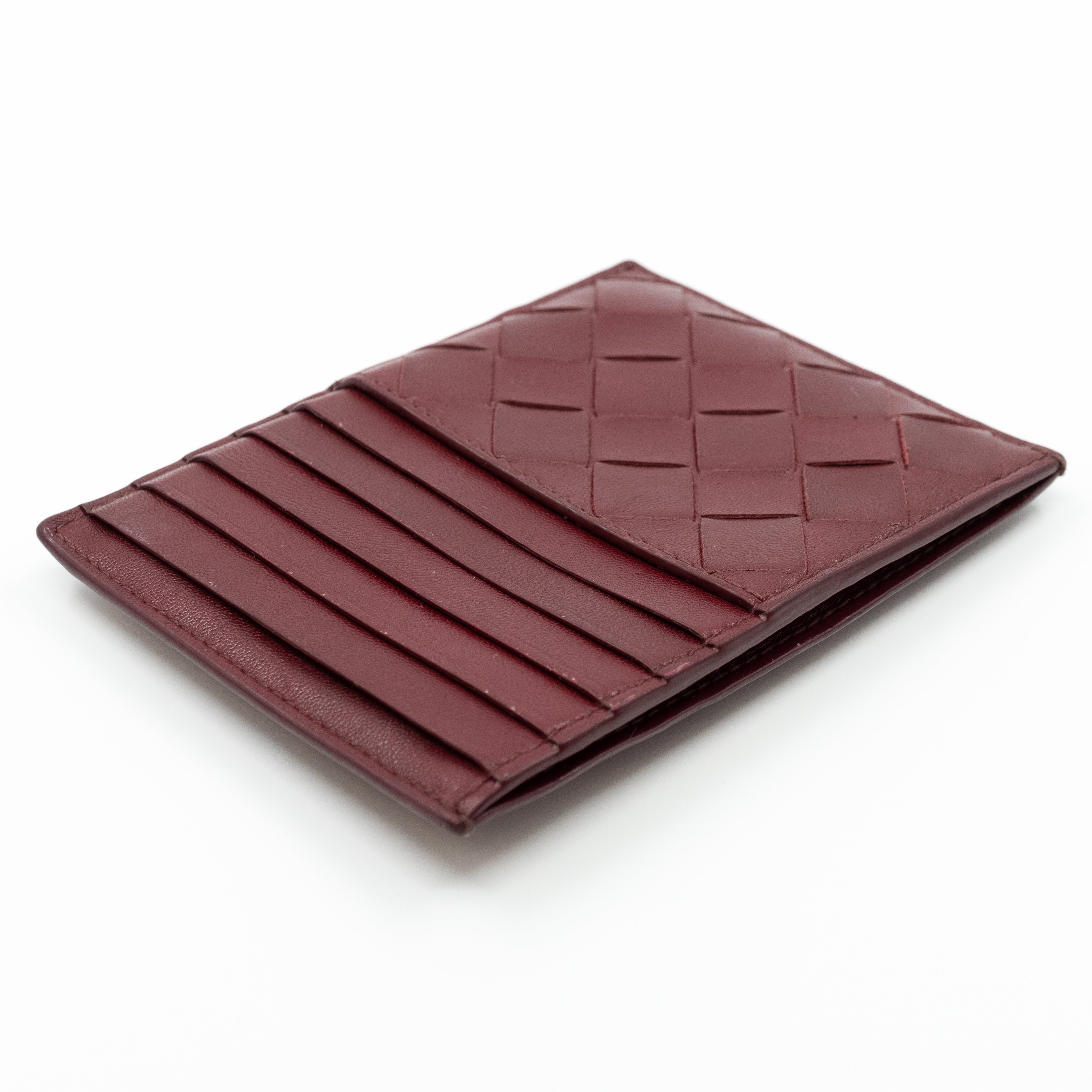 Zipped Card Case Intrecciato Leather Burgundy