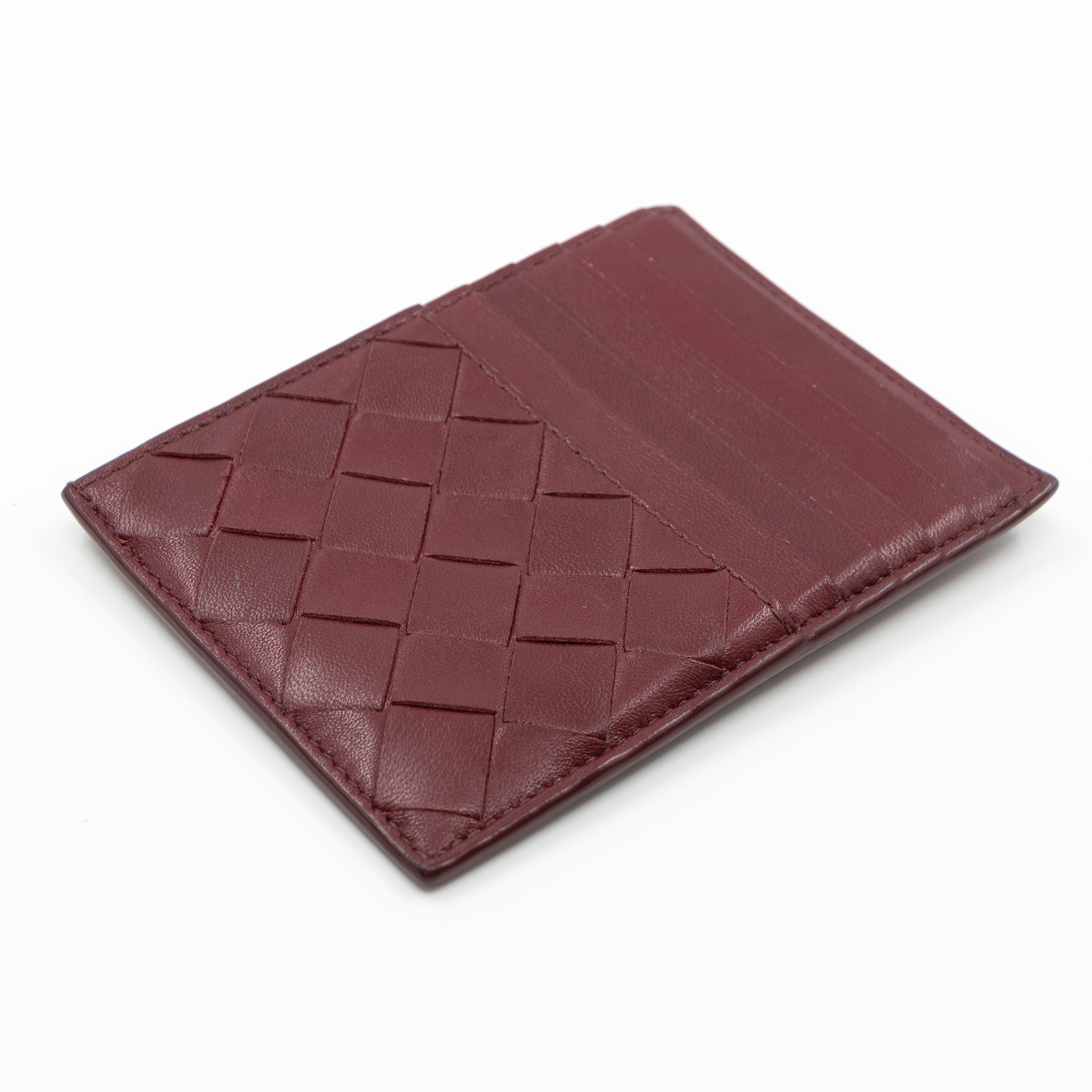 Zipped Card Case Intrecciato Leather Burgundy