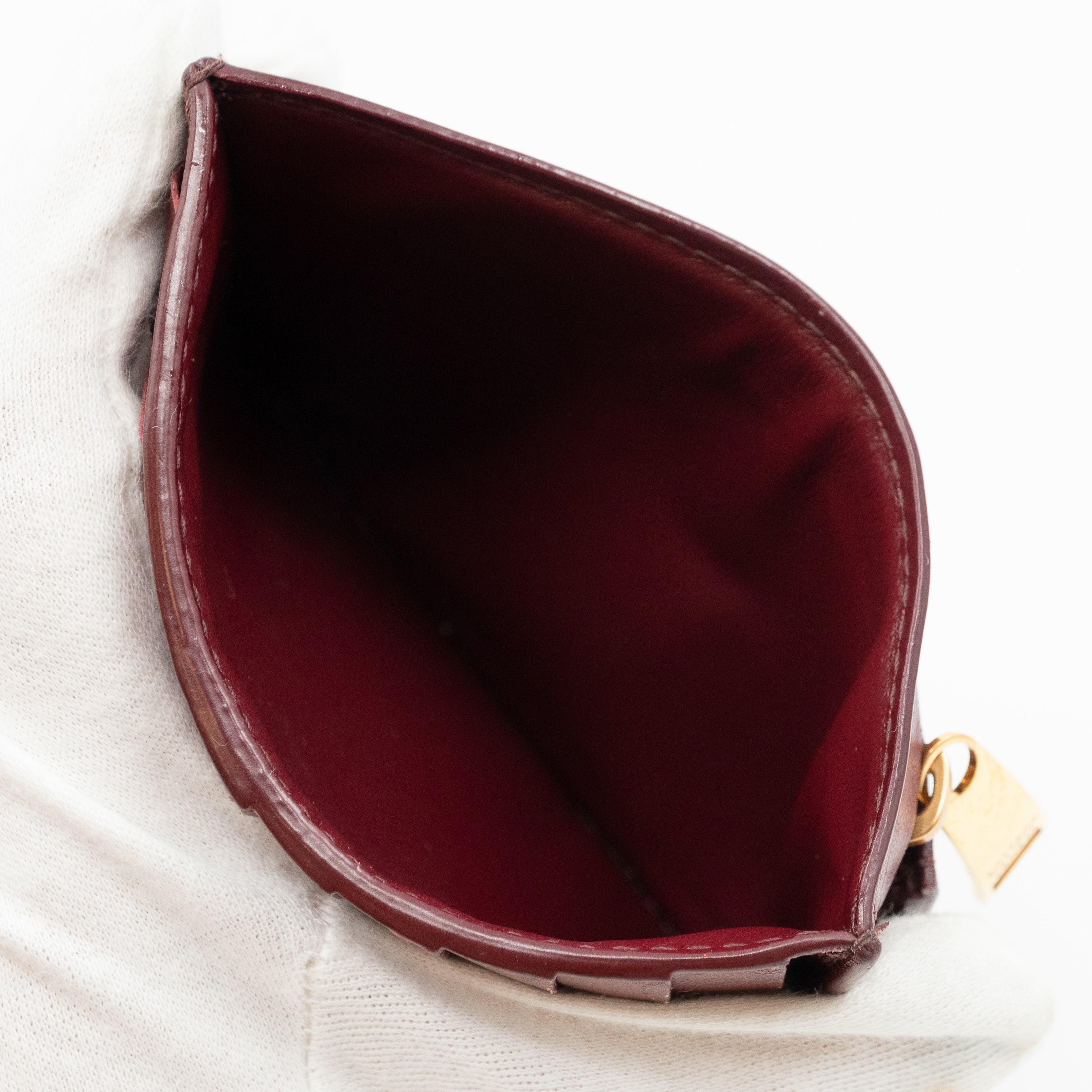 Zipped Card Case Intrecciato Leather Burgundy