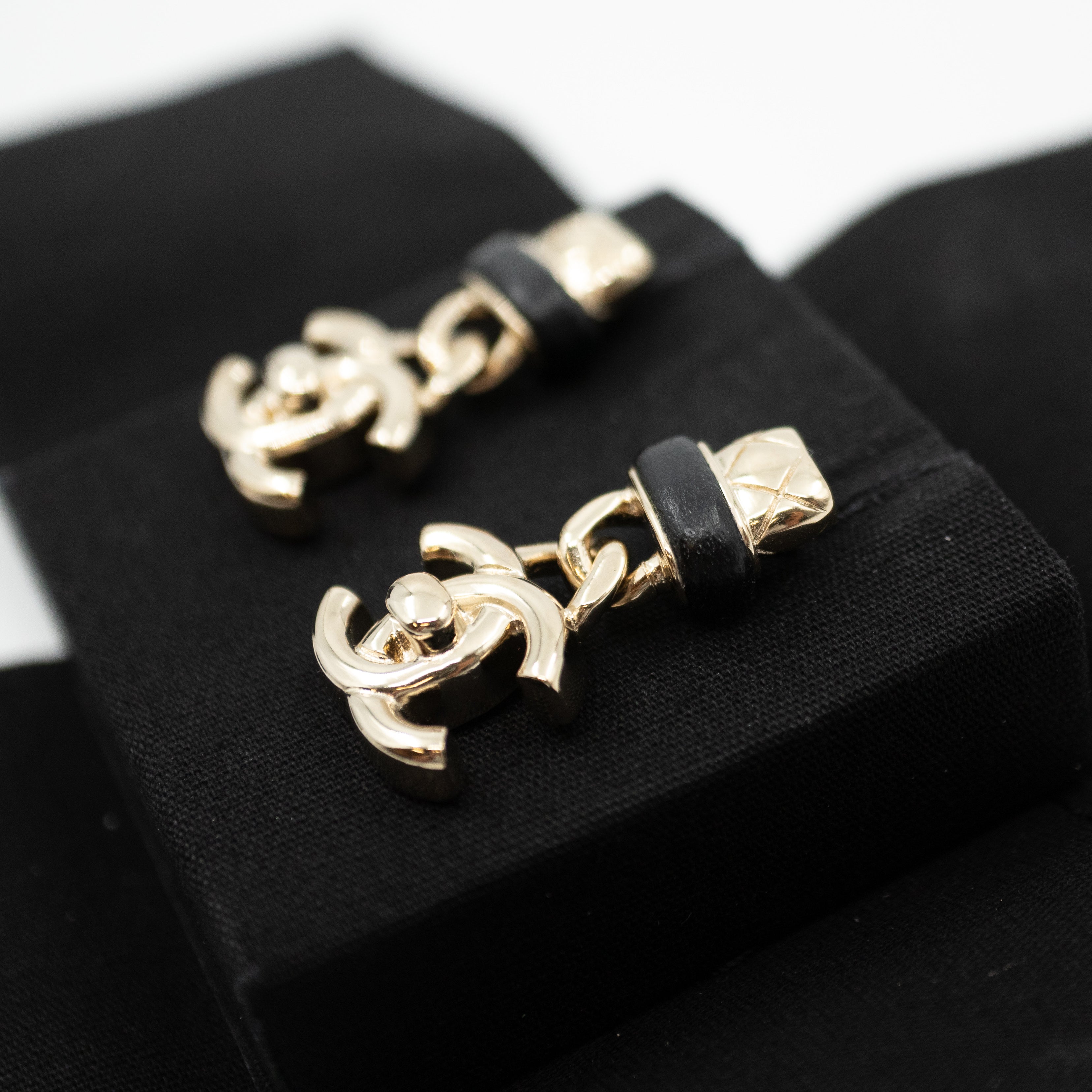 Lambskin CC Turnlock Drop Earrings Gold Black