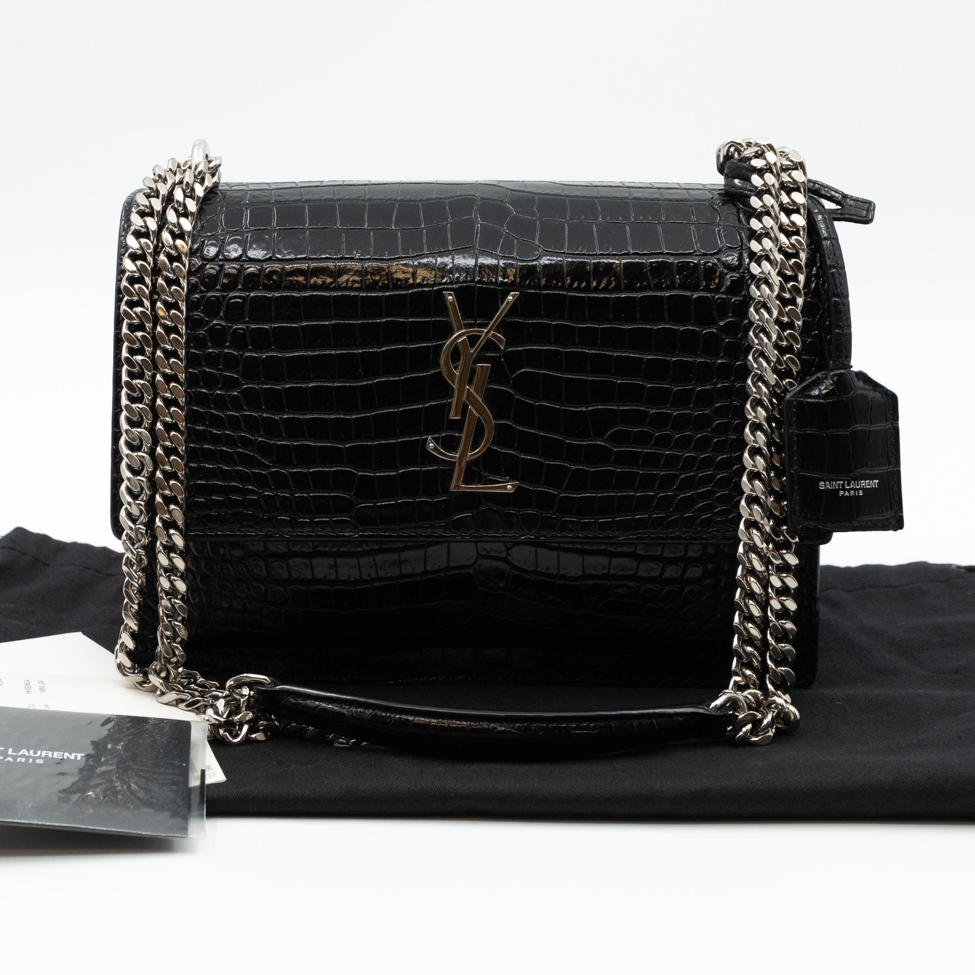 Sunset Medium Black Leather Croc Embossed