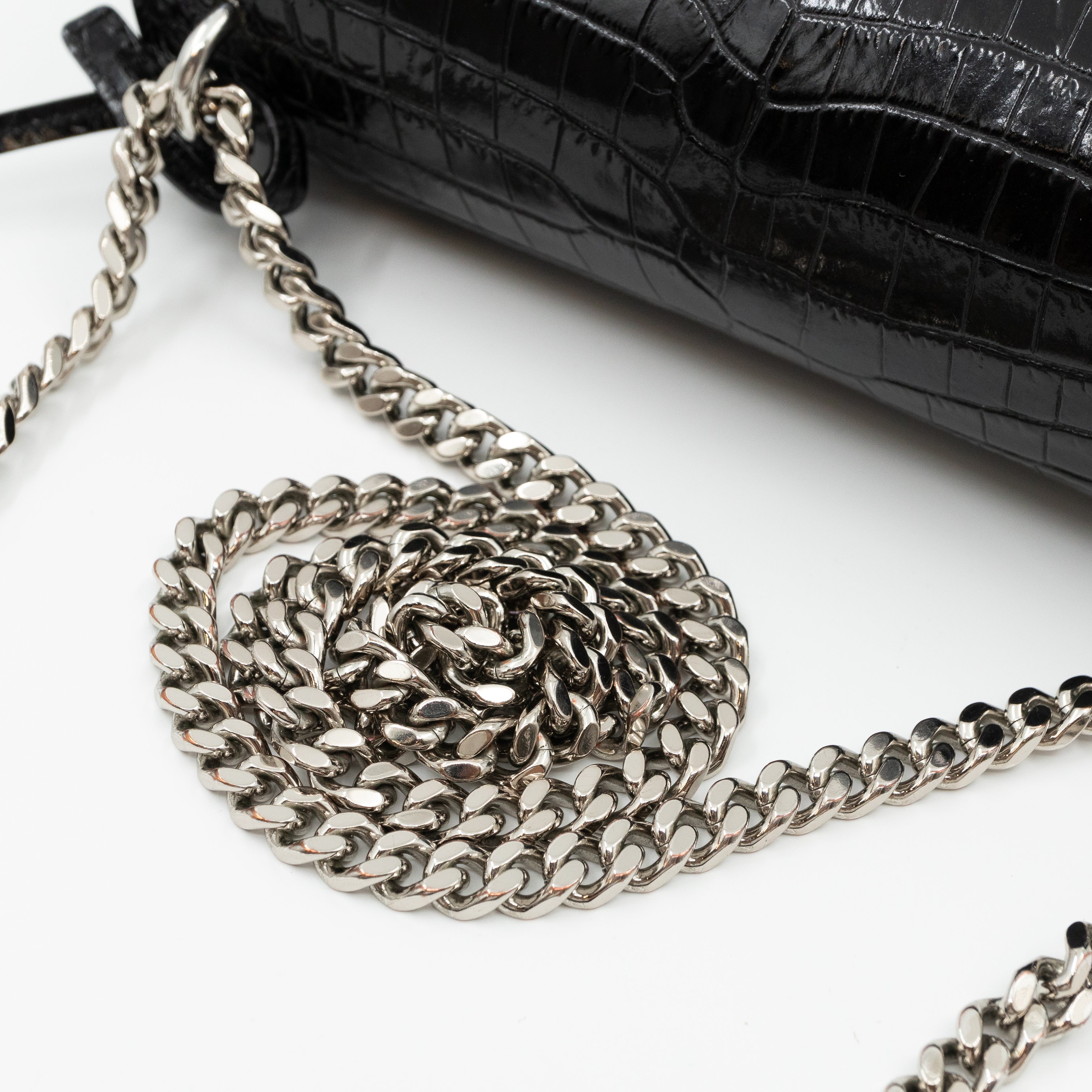 Sunset Medium Black Leather Croc Embossed