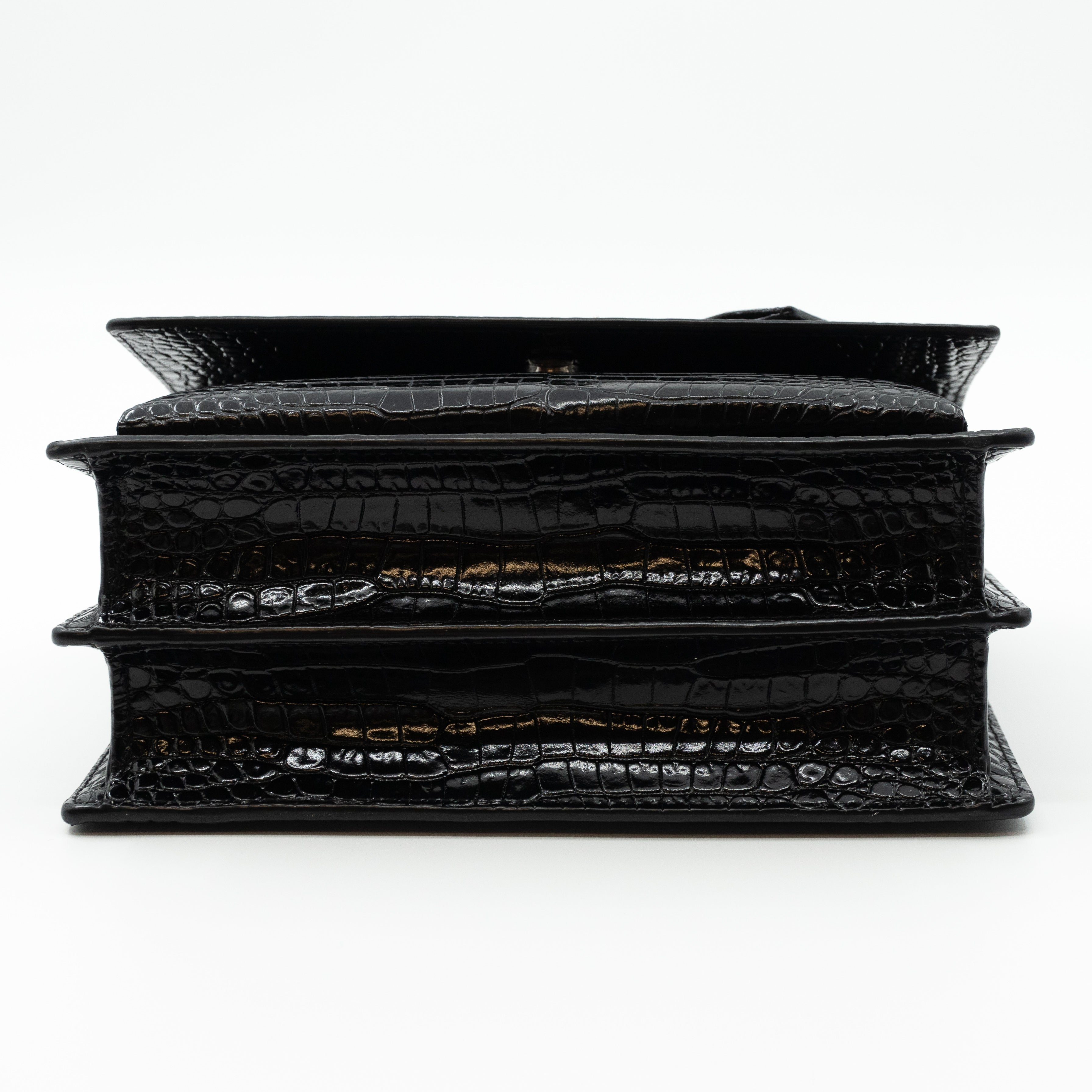 Sunset Medium Black Leather Croc Embossed