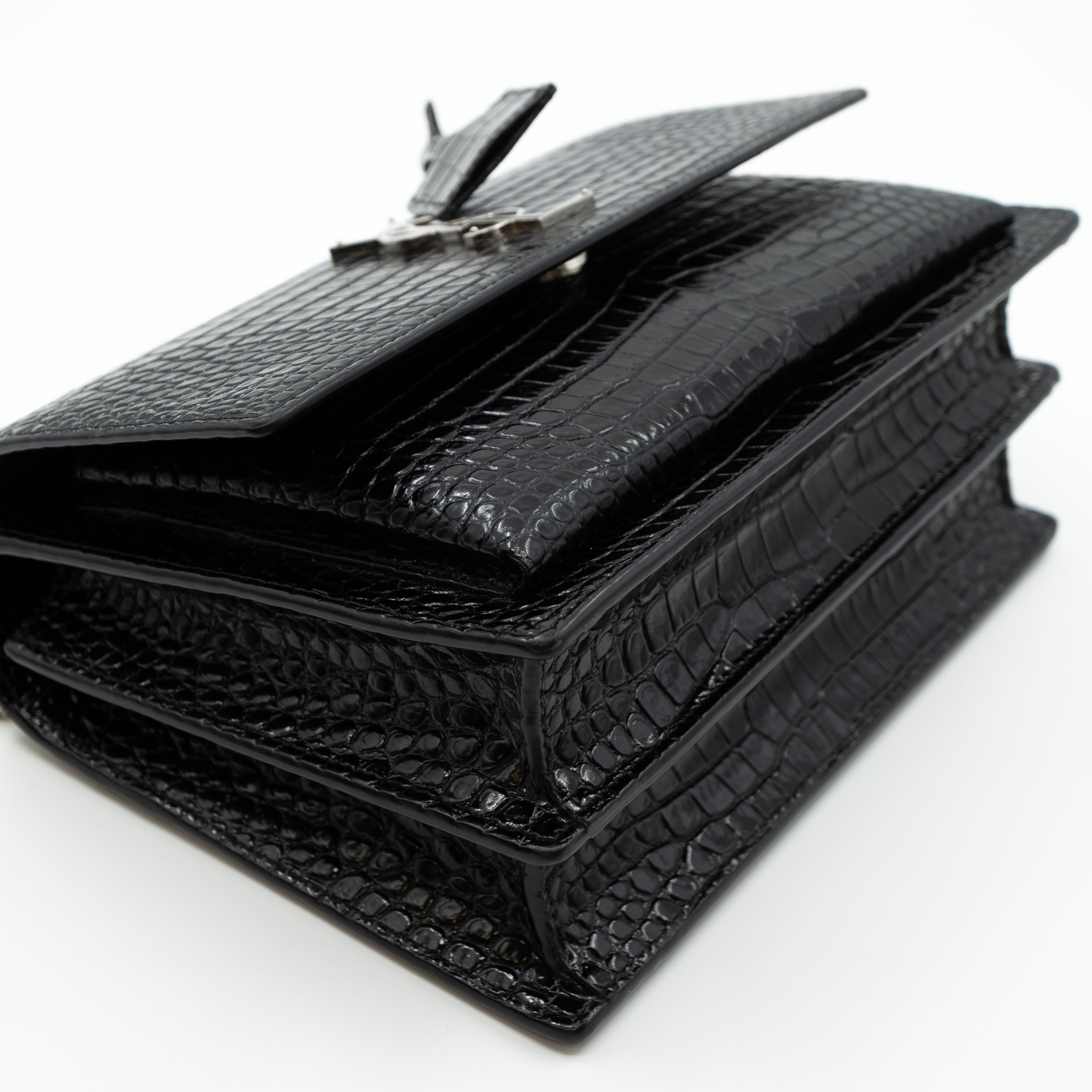 Sunset Medium Black Leather Croc Embossed