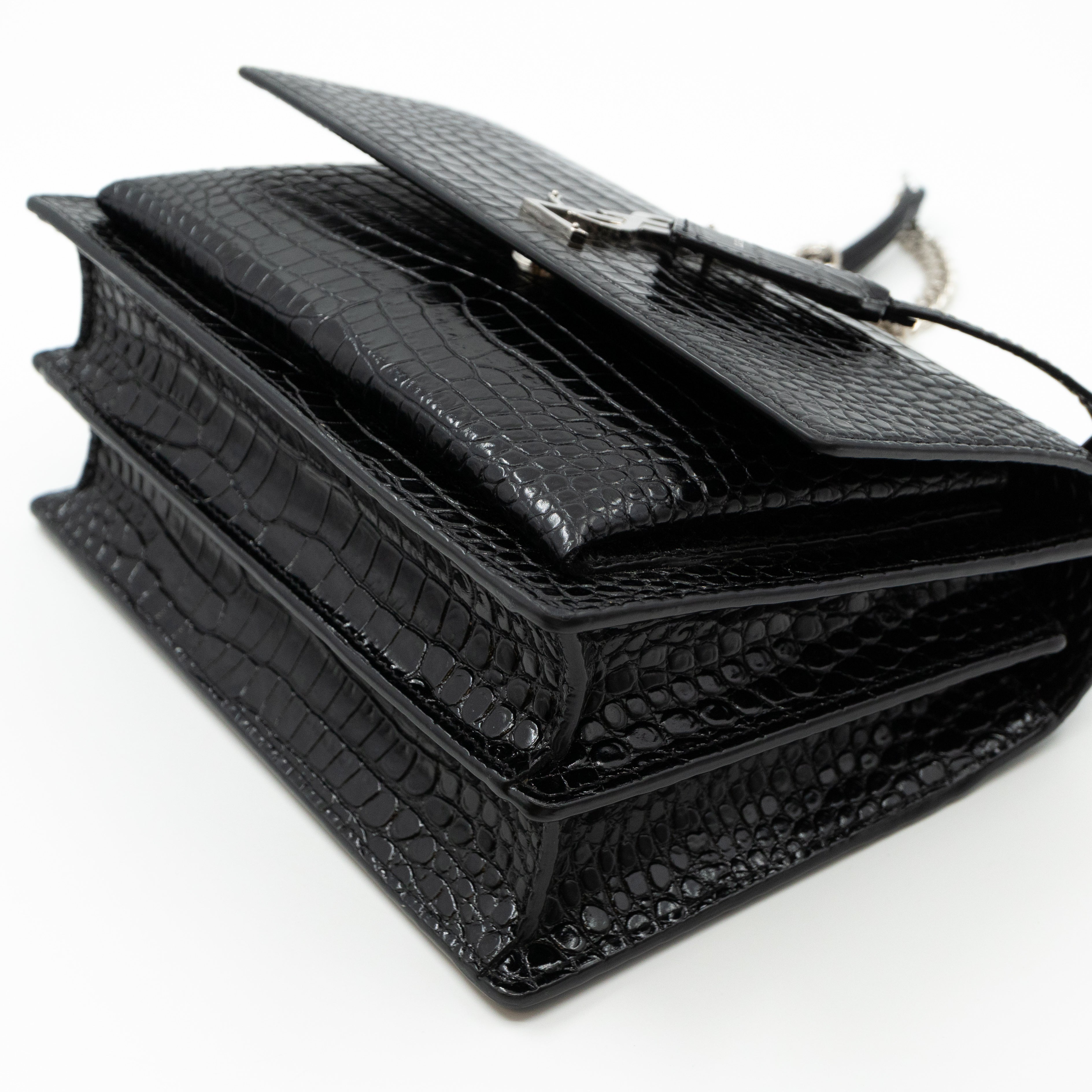 Sunset Medium Black Leather Croc Embossed