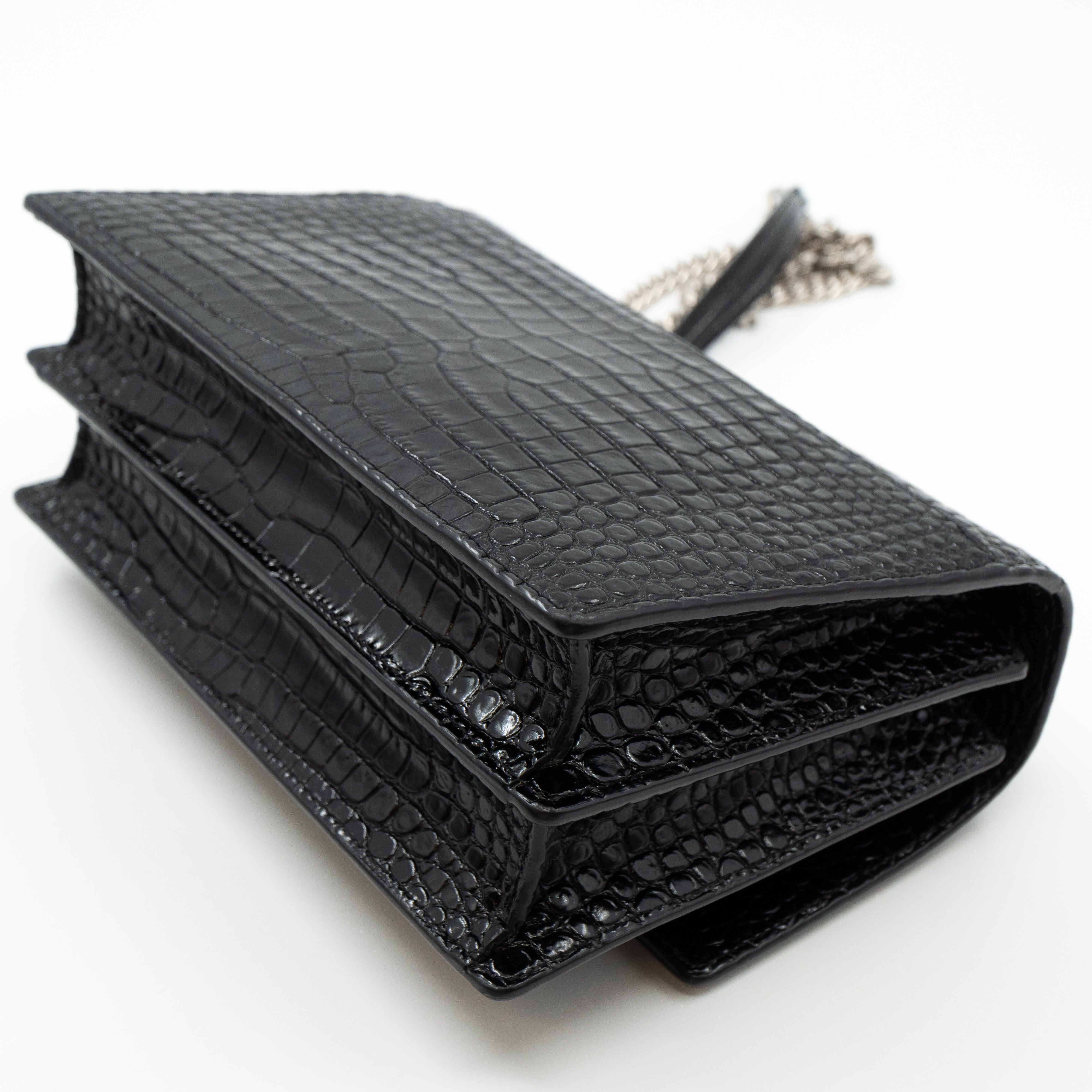 Sunset Medium Black Leather Croc Embossed