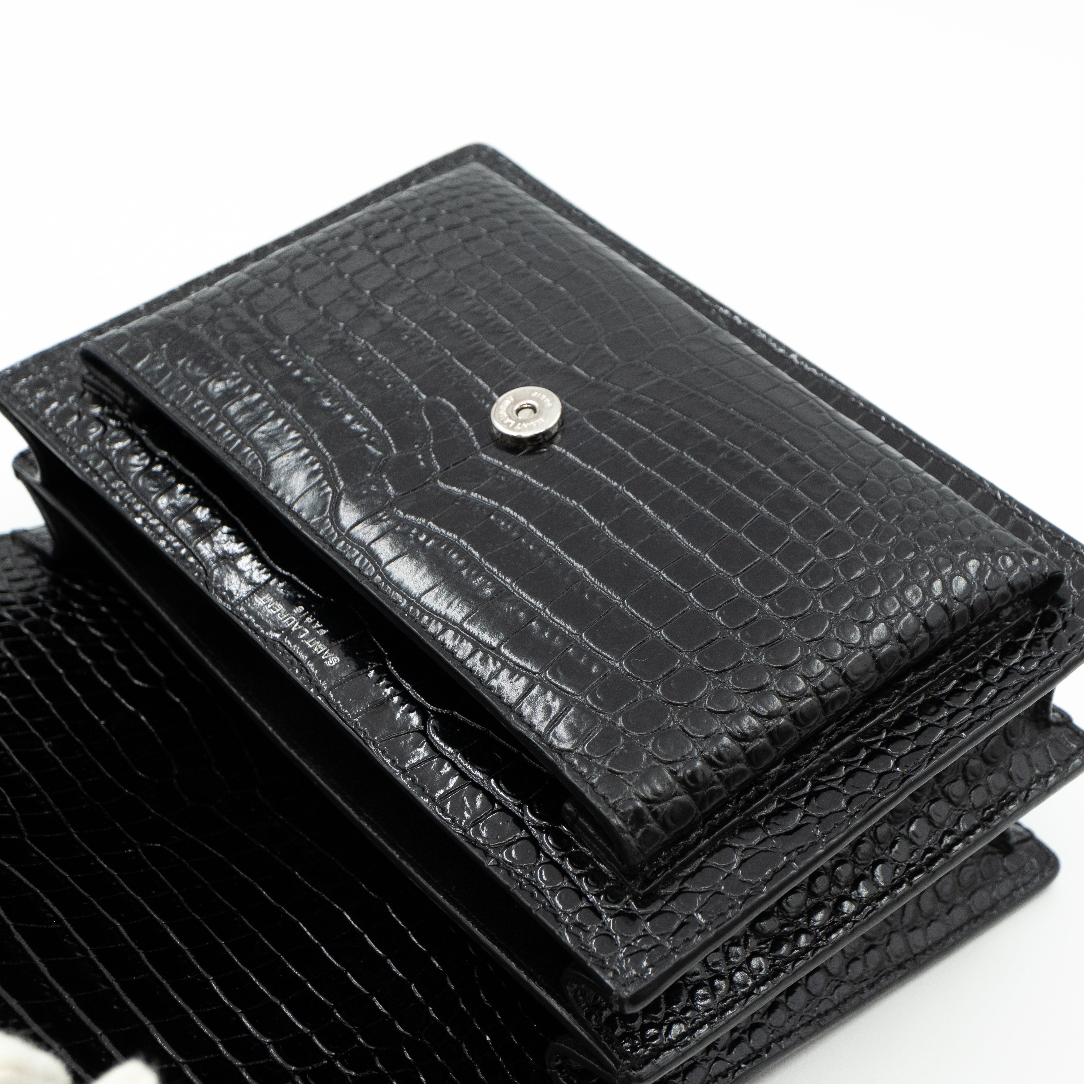 Sunset Medium Black Leather Croc Embossed
