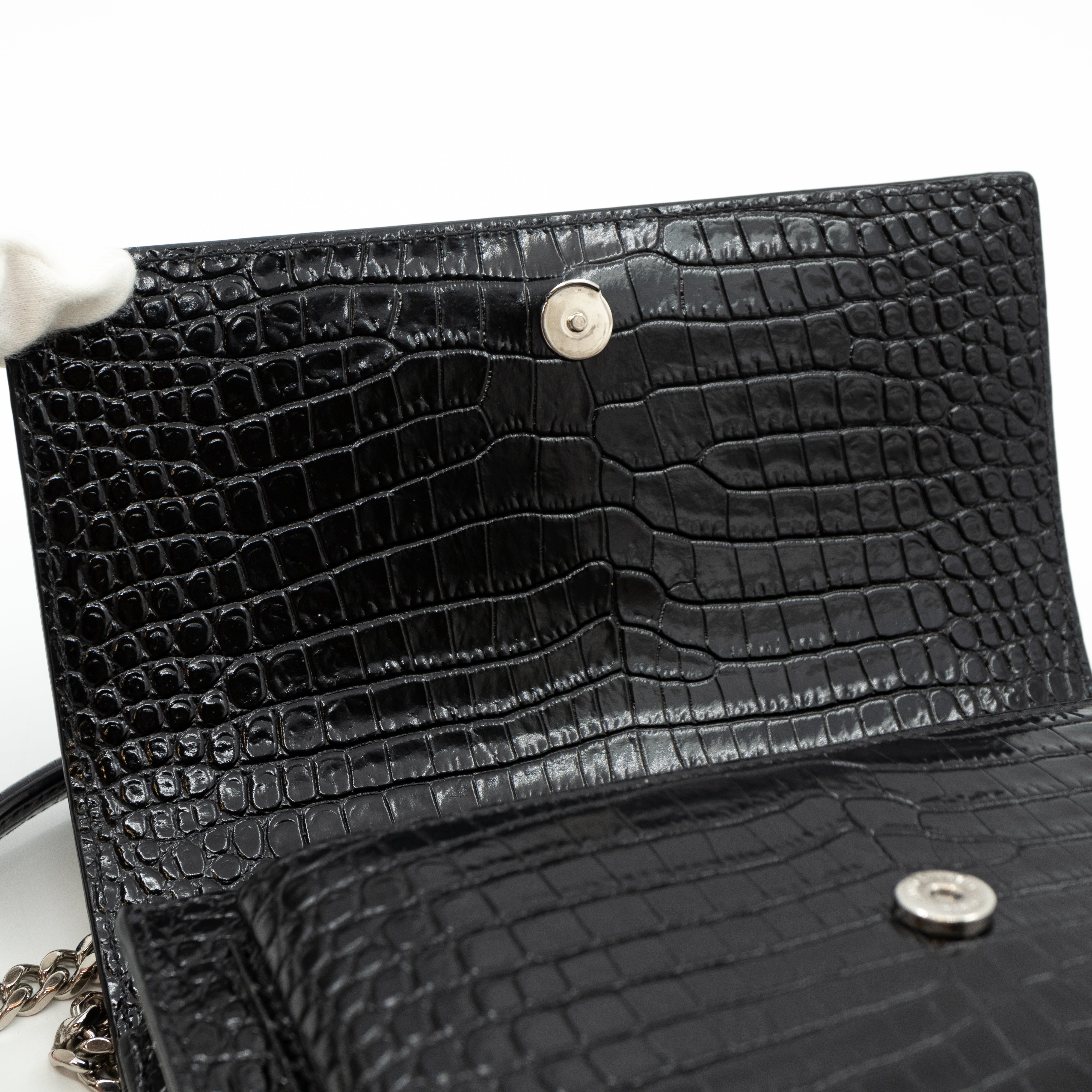 Sunset Medium Black Leather Croc Embossed