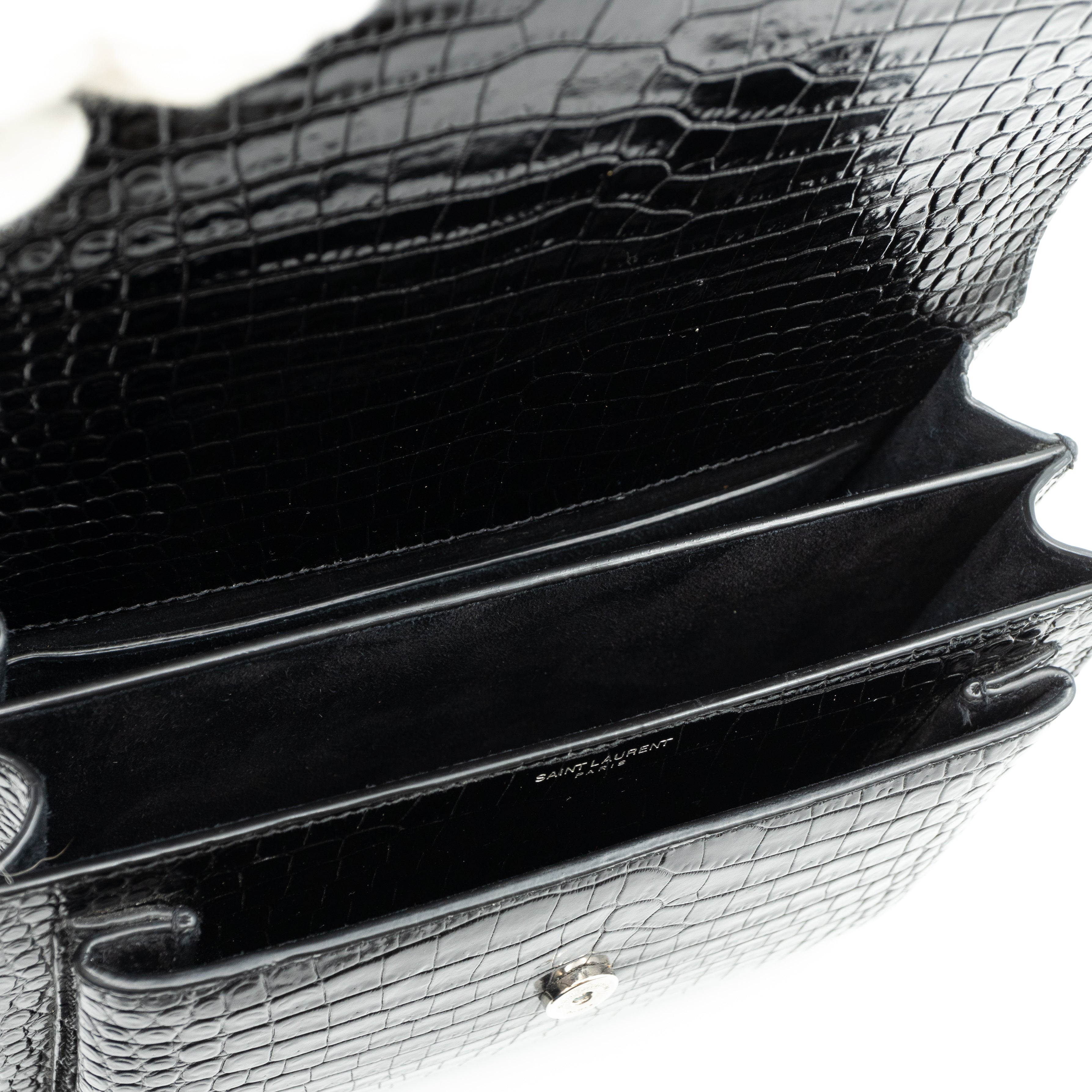Sunset Medium Black Leather Croc Embossed
