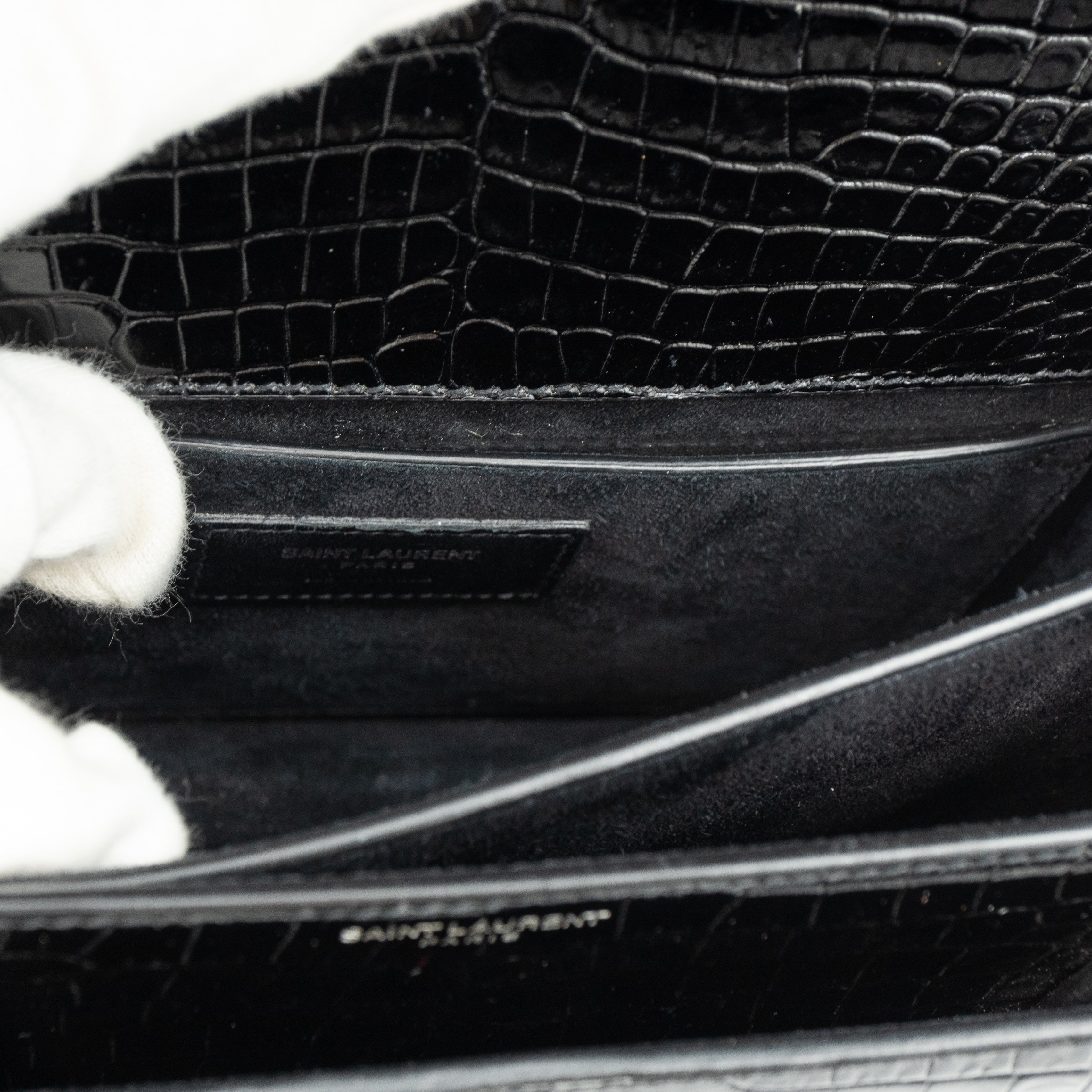 Sunset Medium Black Leather Croc Embossed