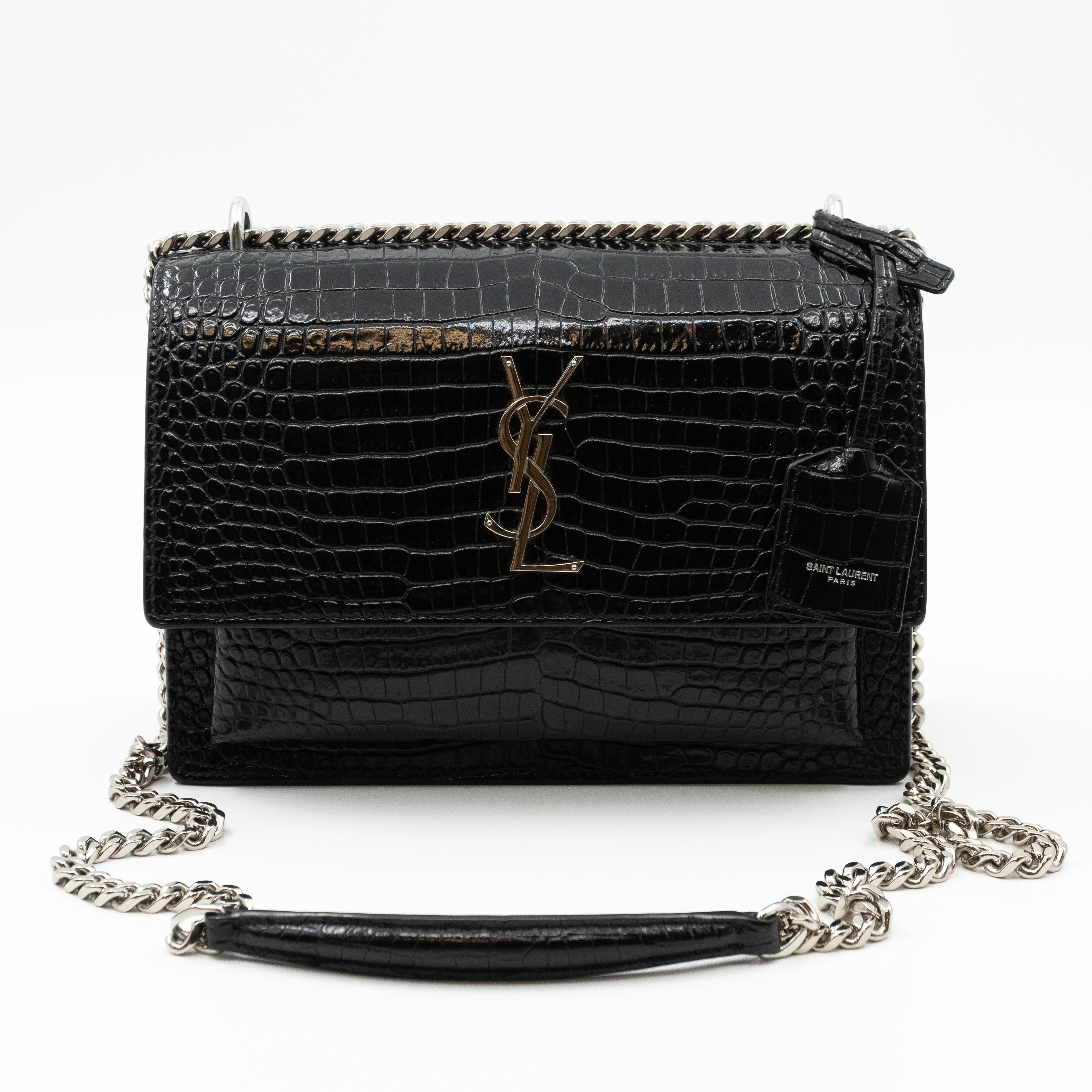 Sunset Medium Black Leather Croc Embossed