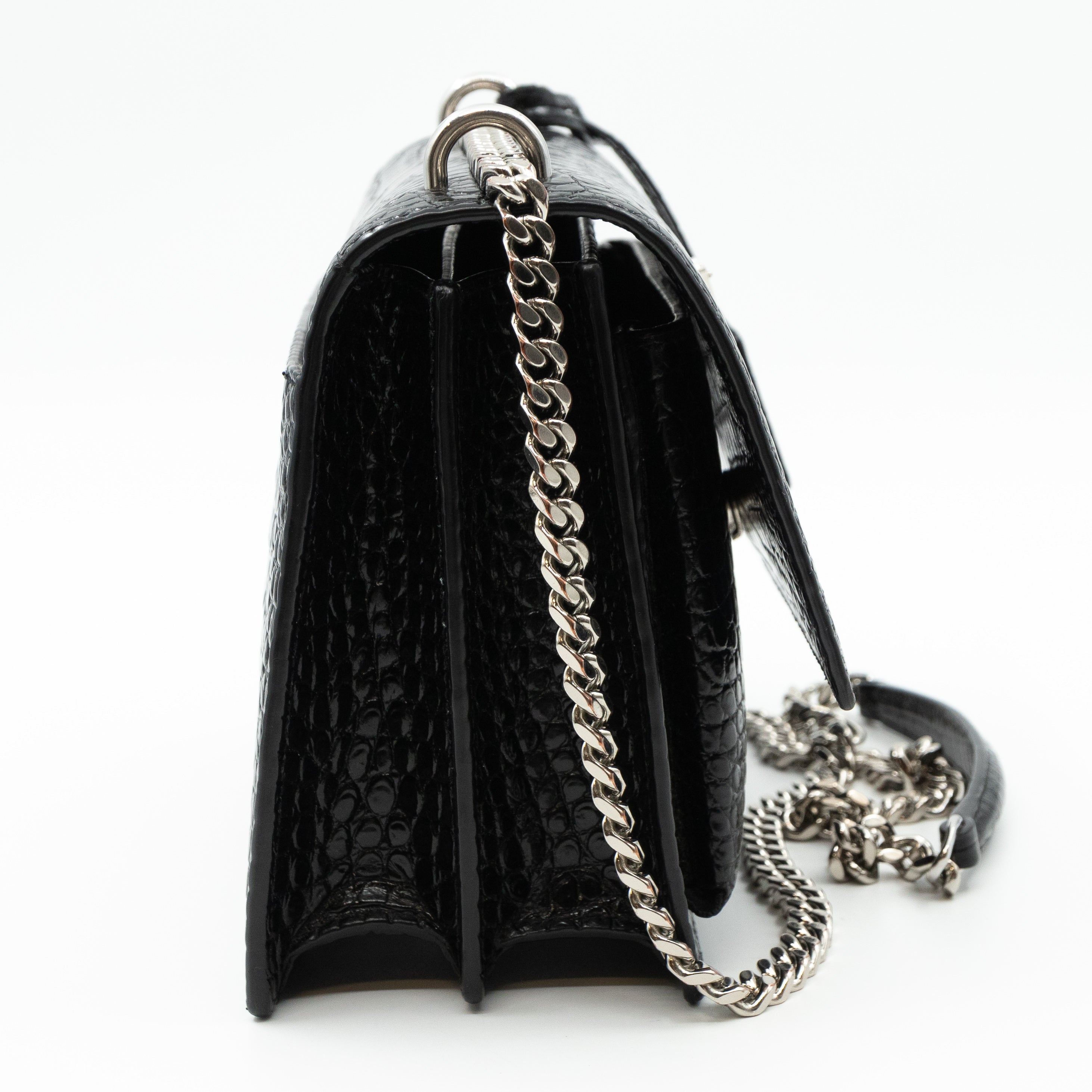 Sunset Medium Black Leather Croc Embossed