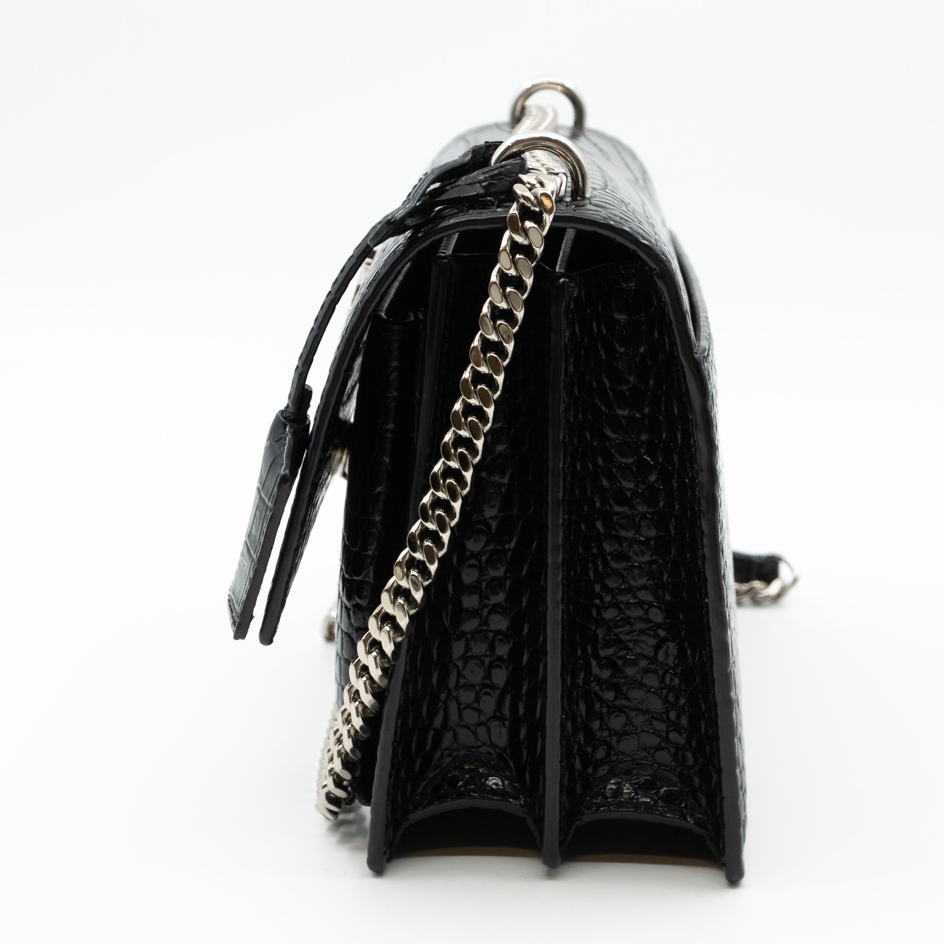 Sunset Medium Black Leather Croc Embossed