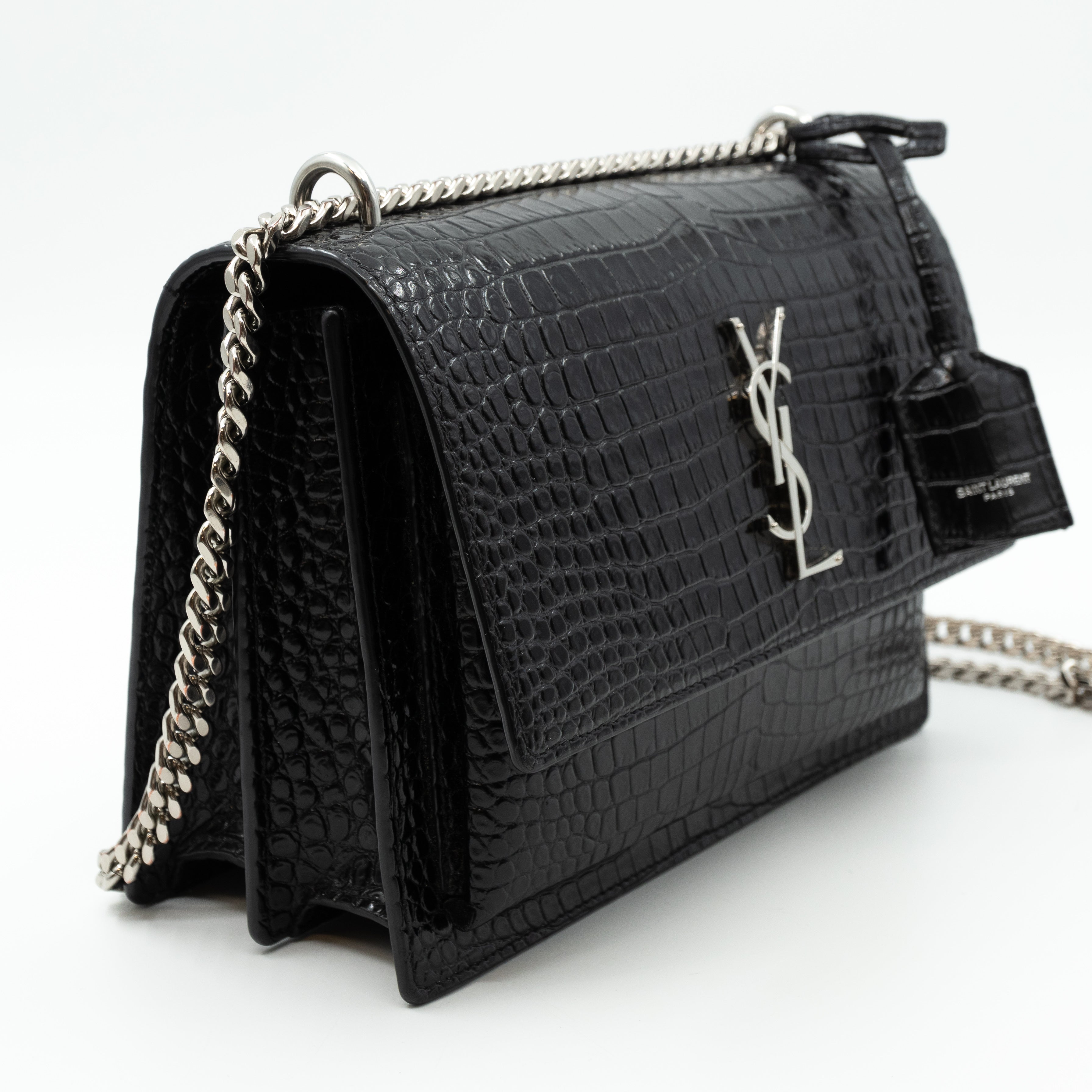 Sunset Medium Black Leather Croc Embossed