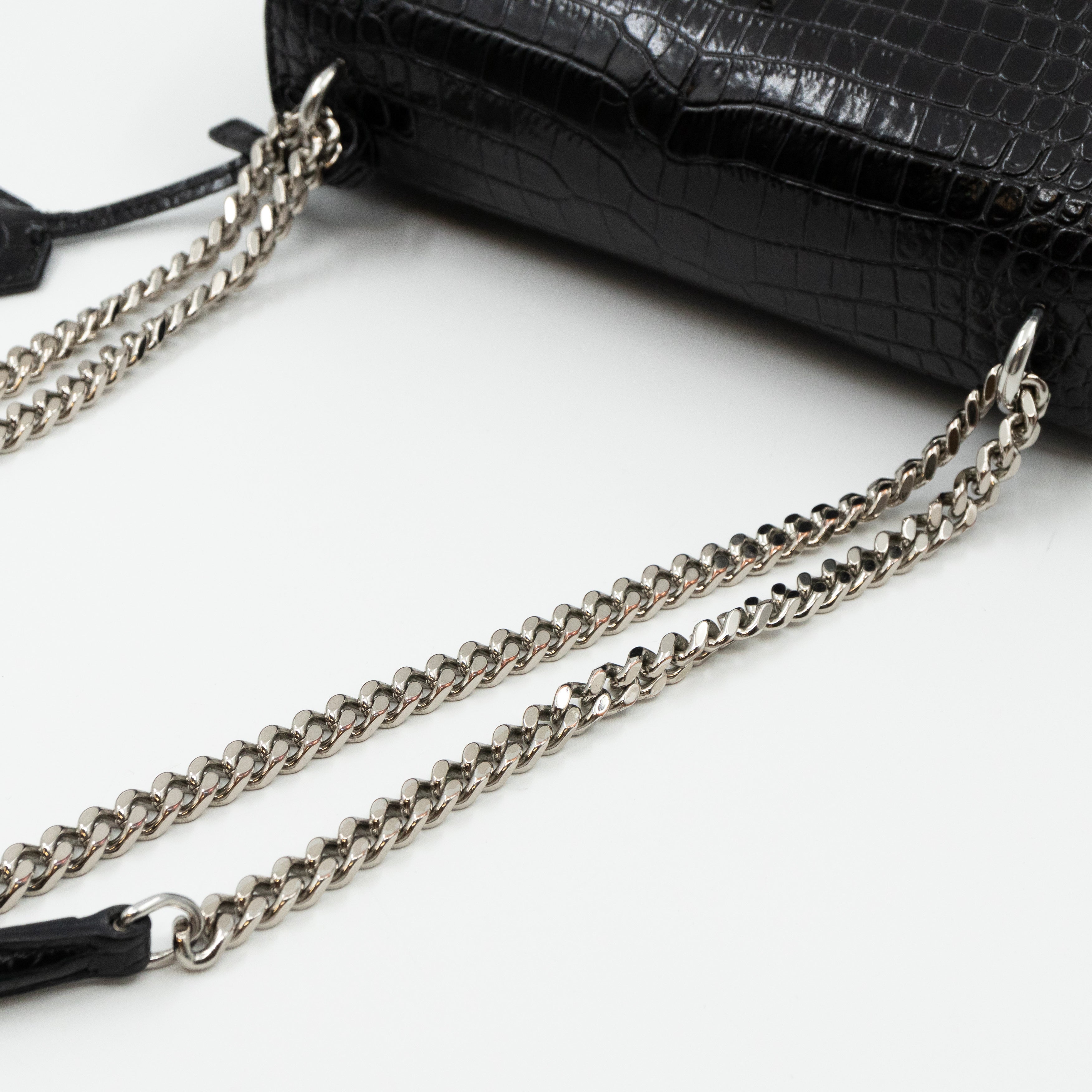 Sunset Medium Black Leather Croc Embossed