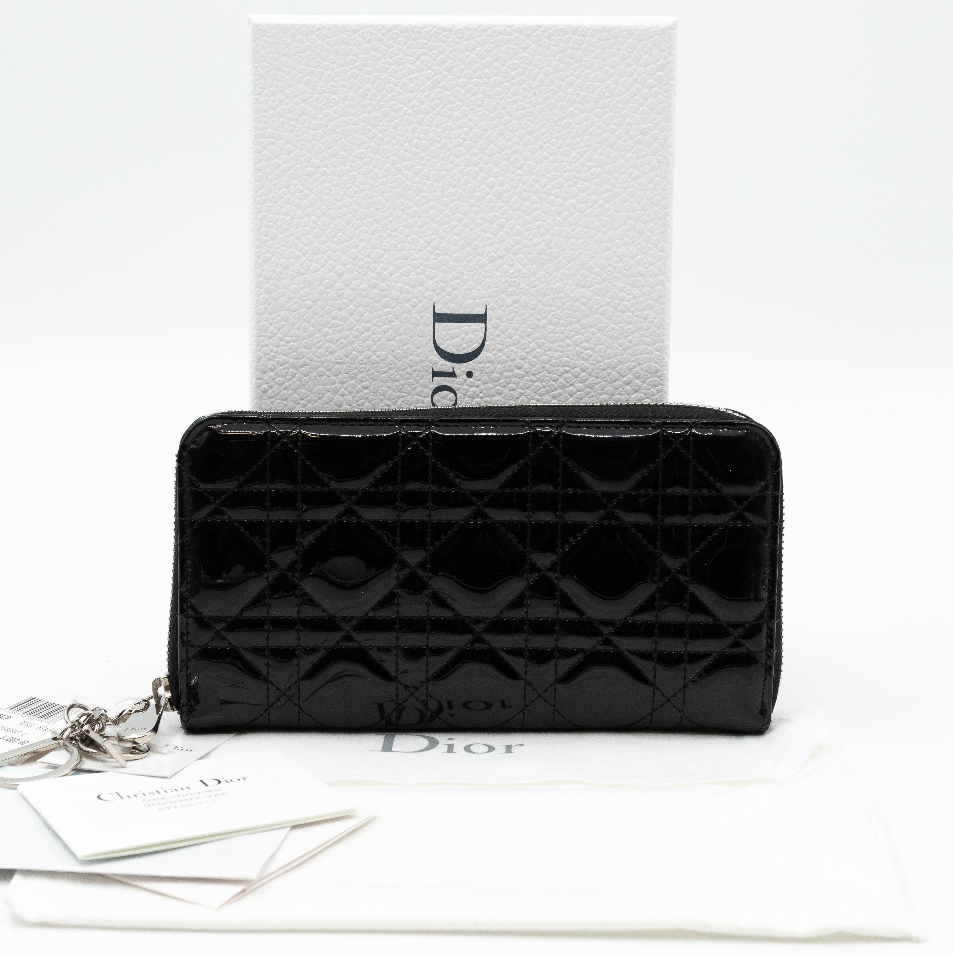 Christian Dior Lady Dior Voyageur Wallet Black Patent Leather