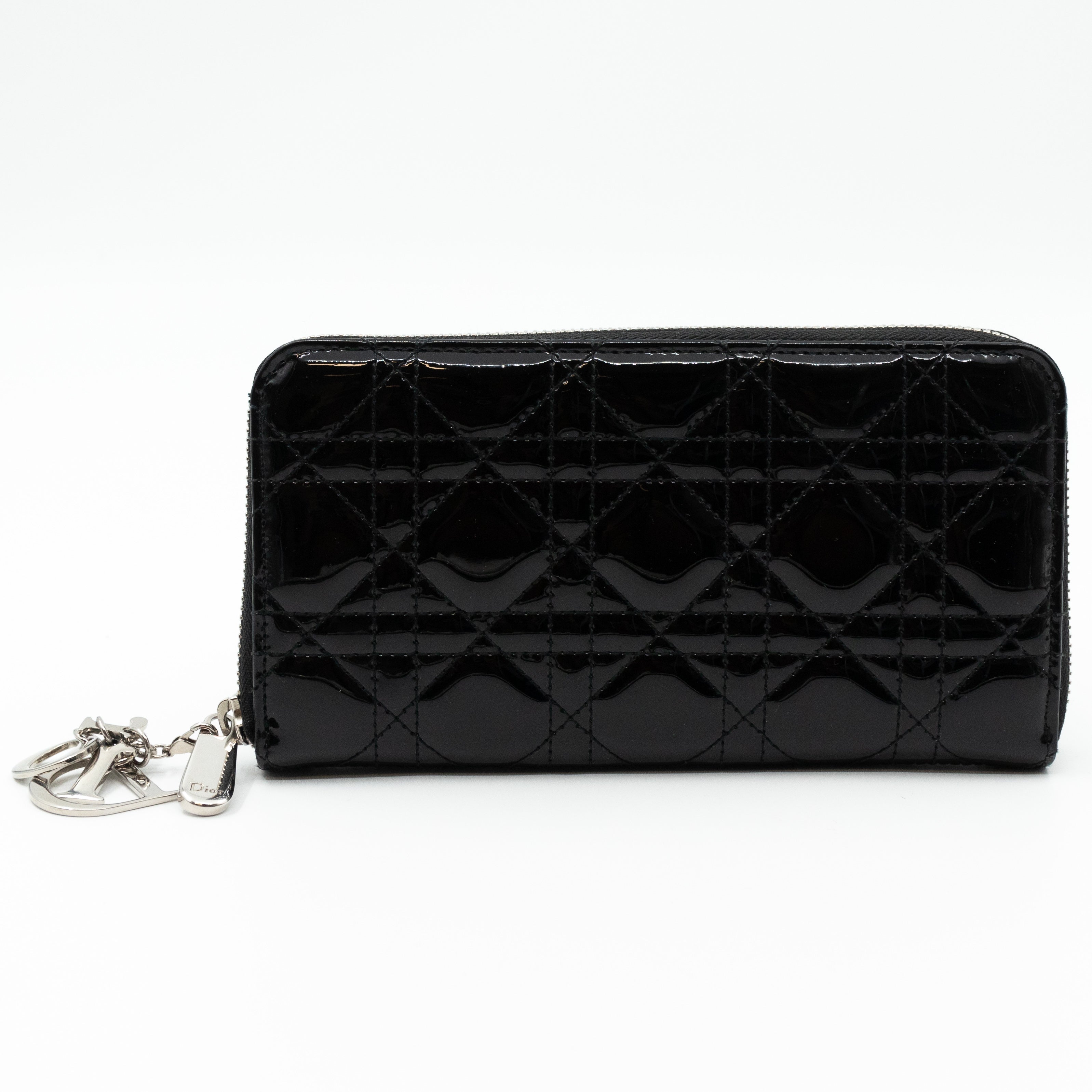 Lady Dior Voyageur Wallet Black Patent Leather