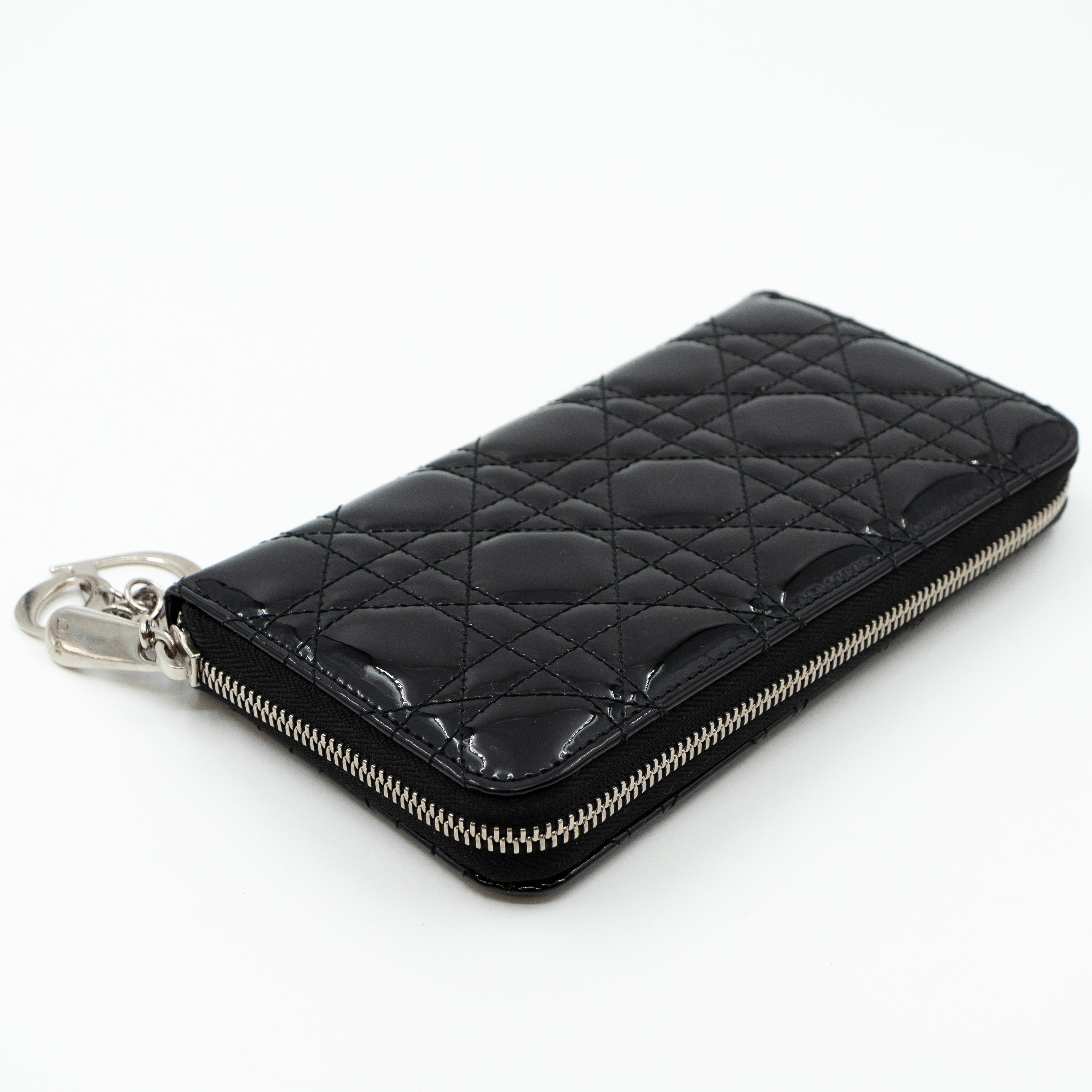 Lady Dior Voyageur Wallet Black Patent Leather