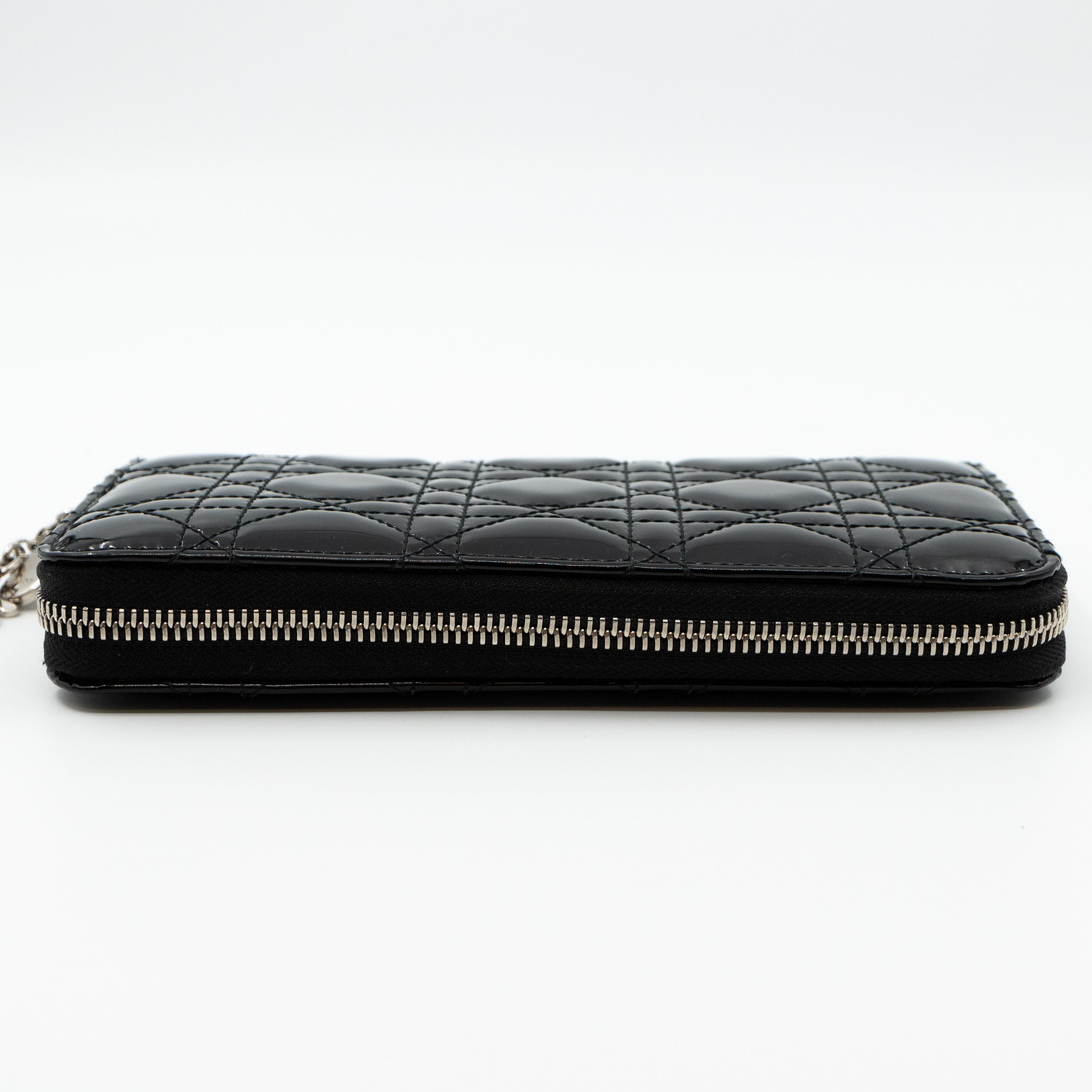 Lady Dior Voyageur Wallet Black Patent Leather