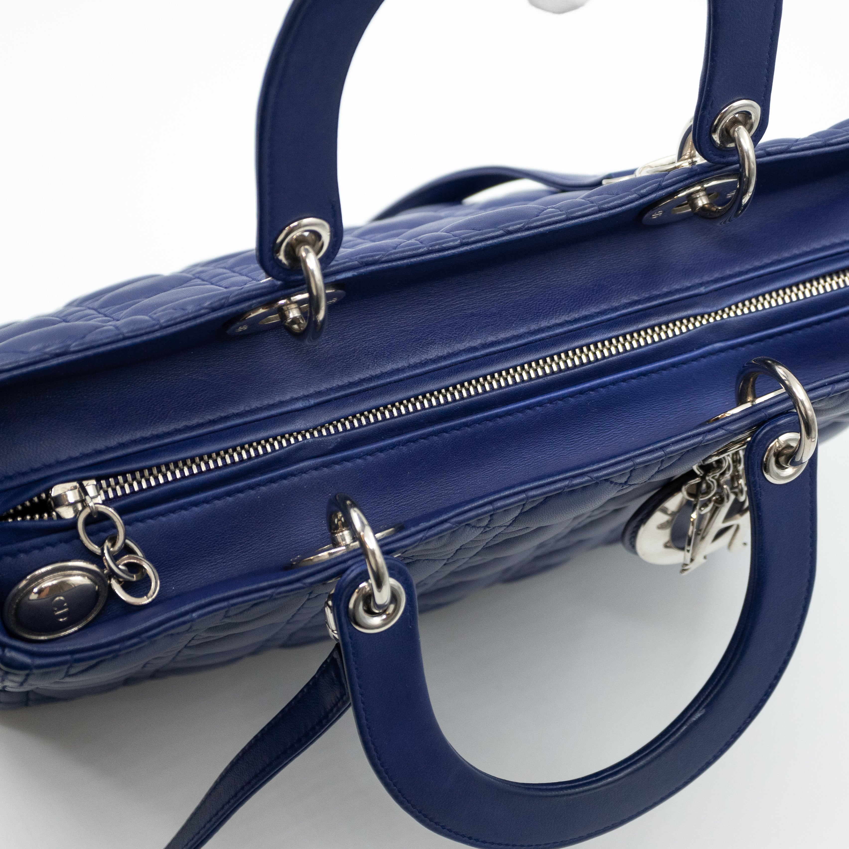 Lady Dior Large Blue Lambskin Leather