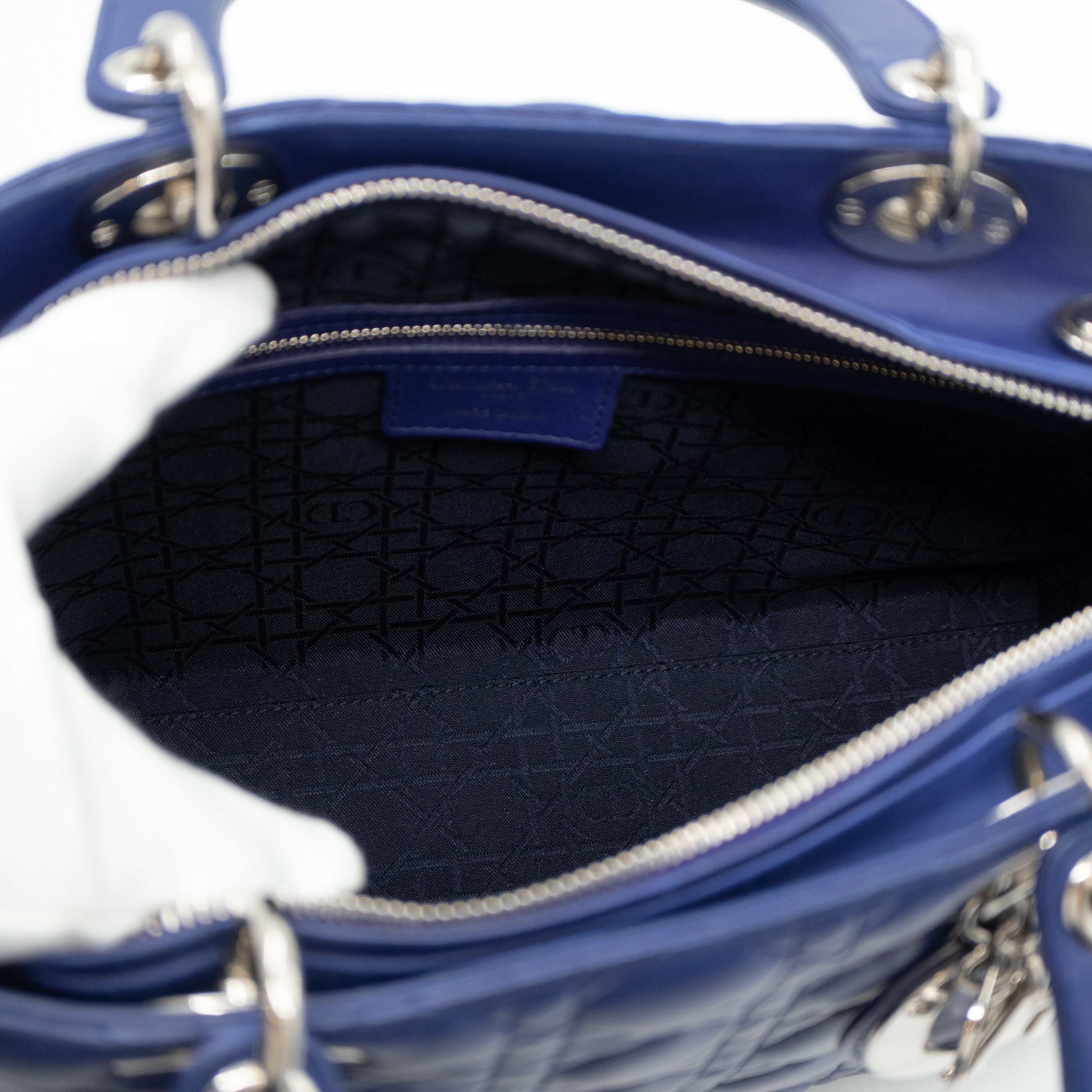 Lady Dior Large Blue Lambskin Leather