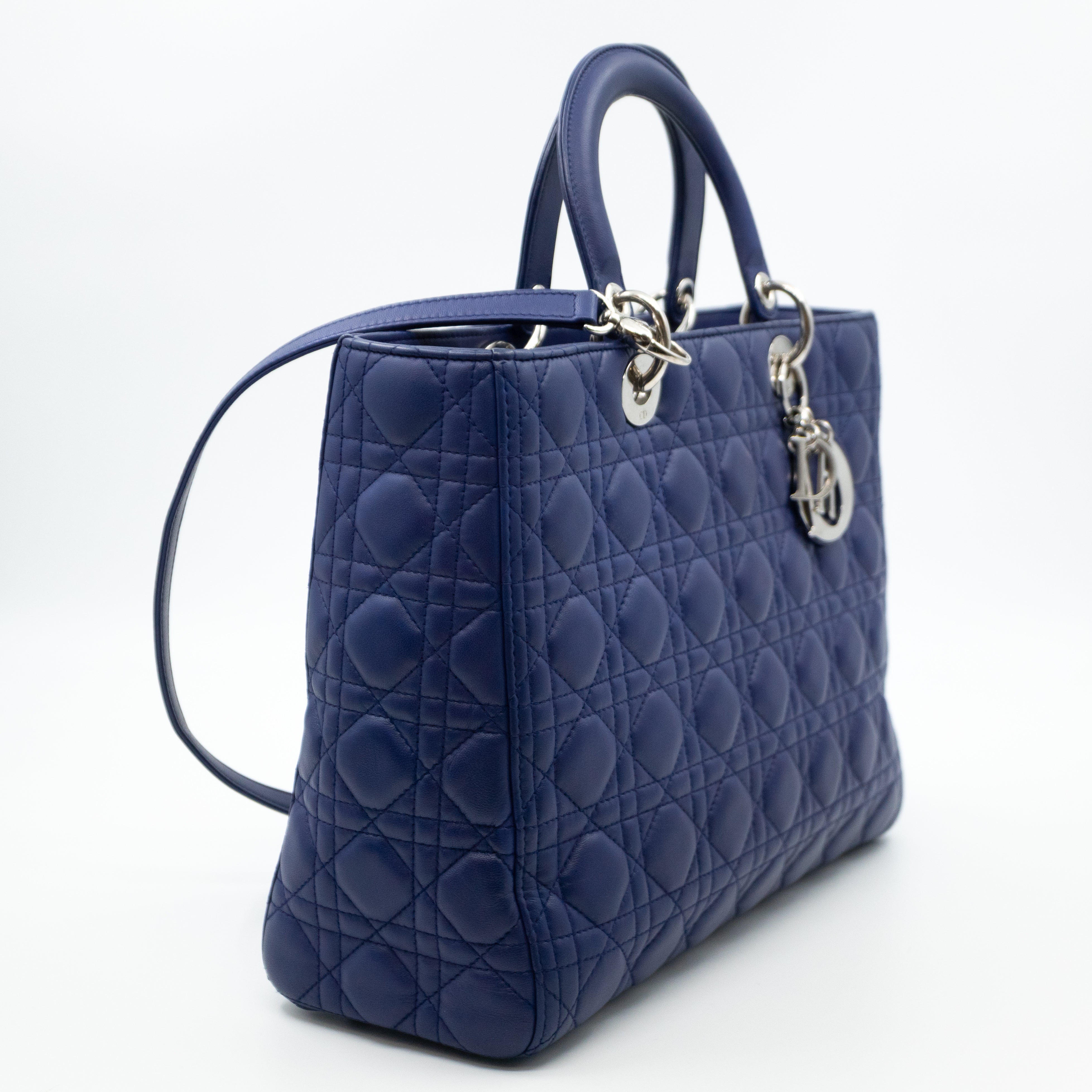 Lady Dior Large Blue Lambskin Leather
