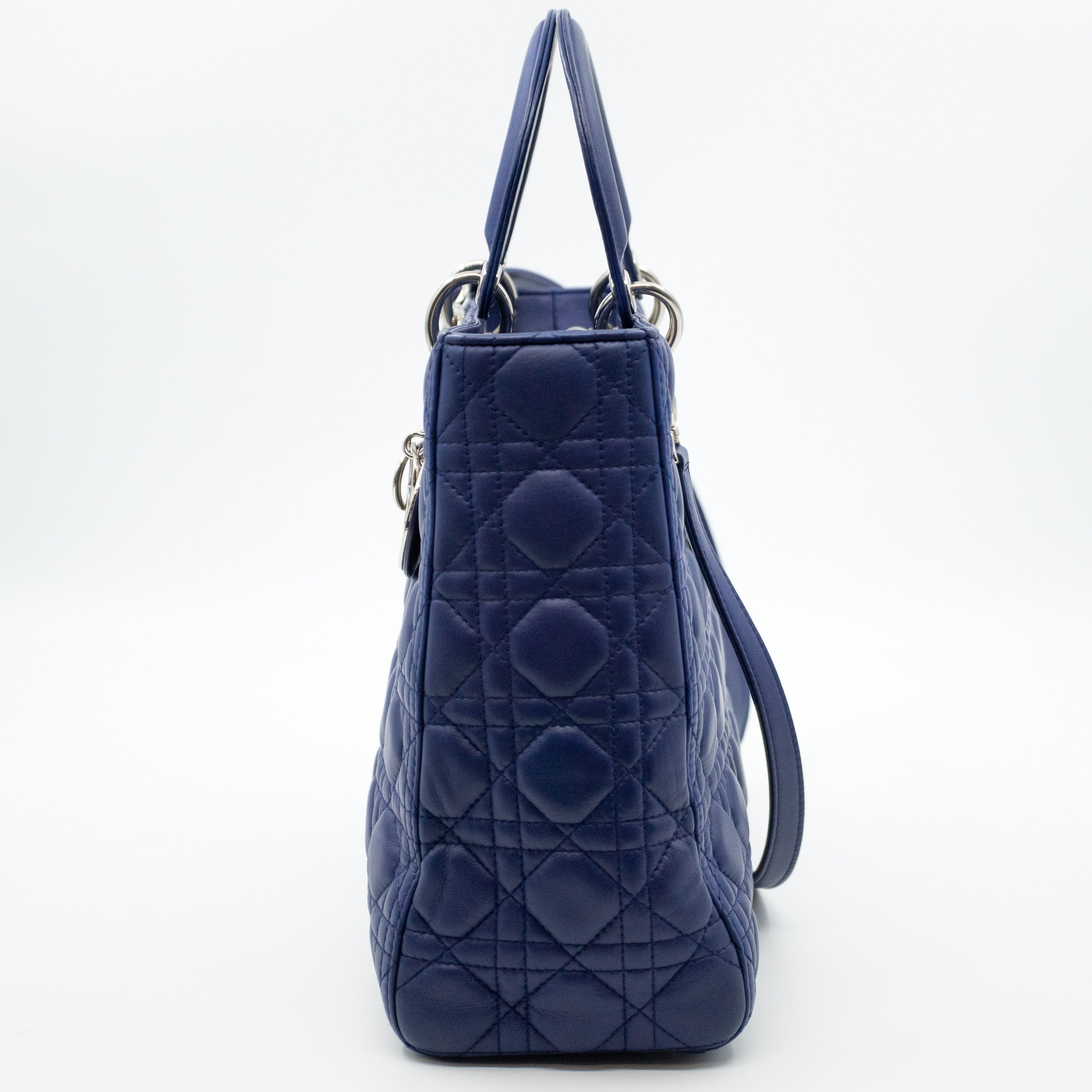 Lady Dior Large Blue Lambskin Leather