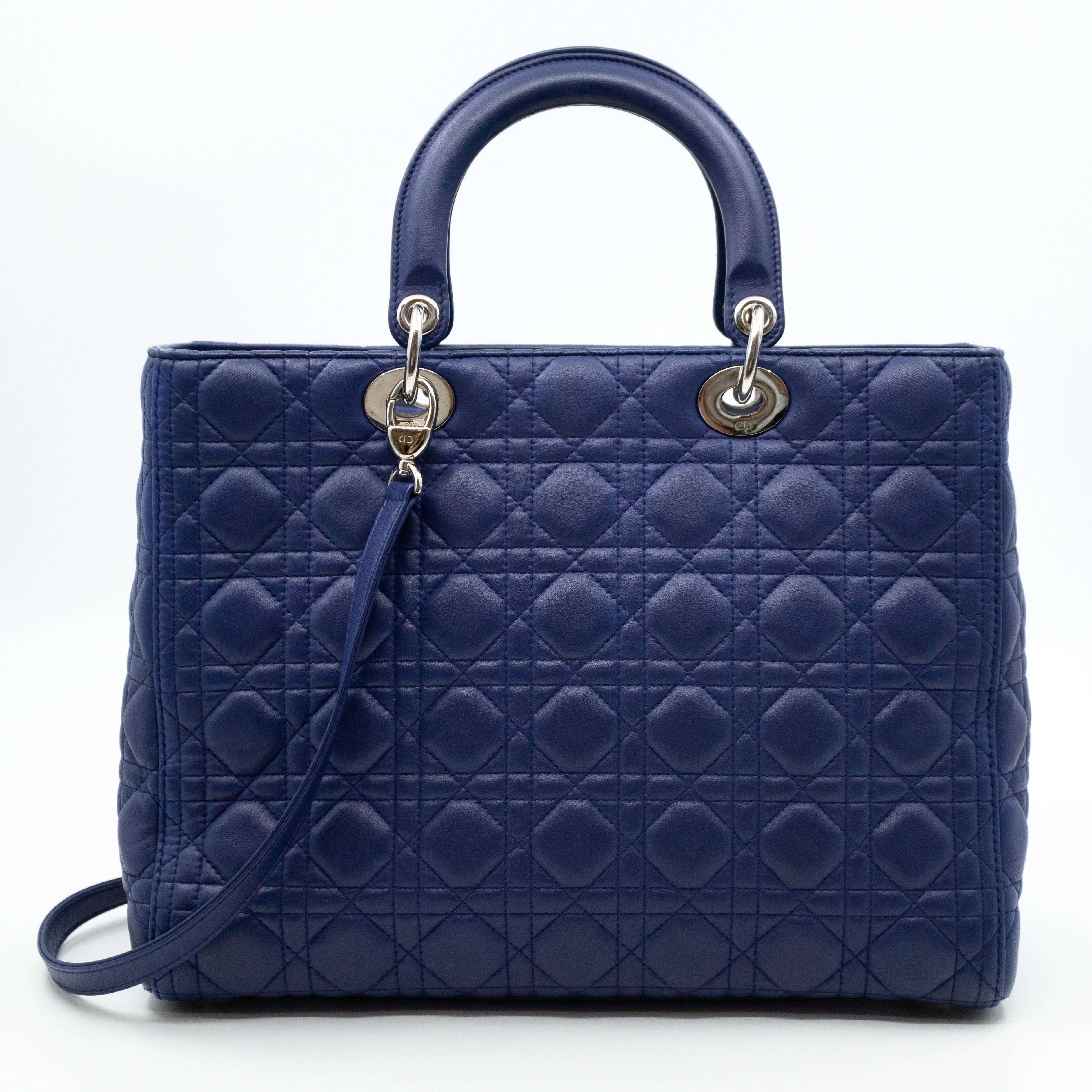 Lady Dior Large Blue Lambskin Leather