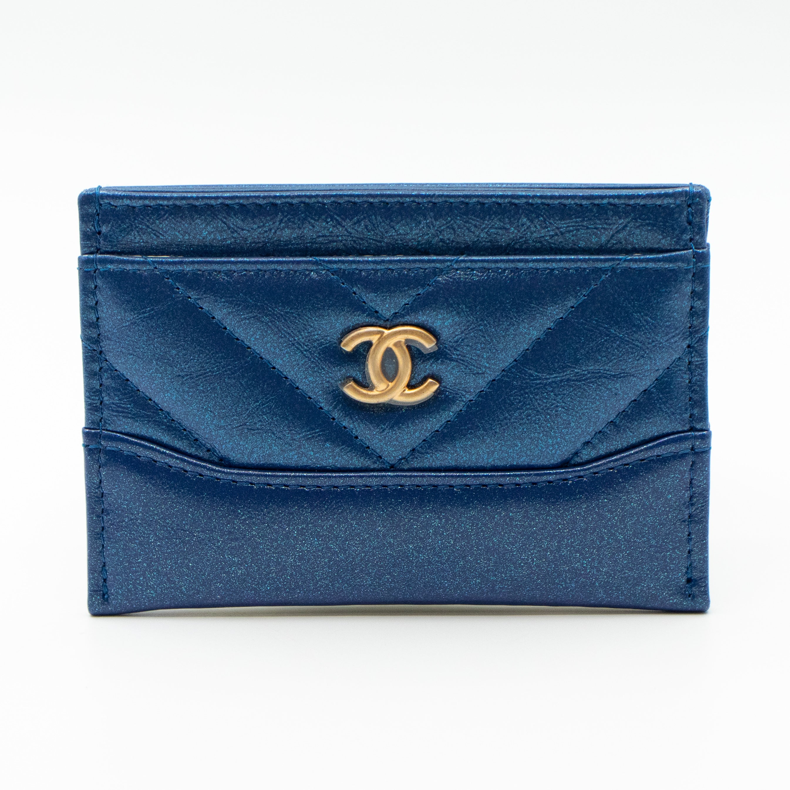 Card Holder Gabrielle Iridescent Blue Leather