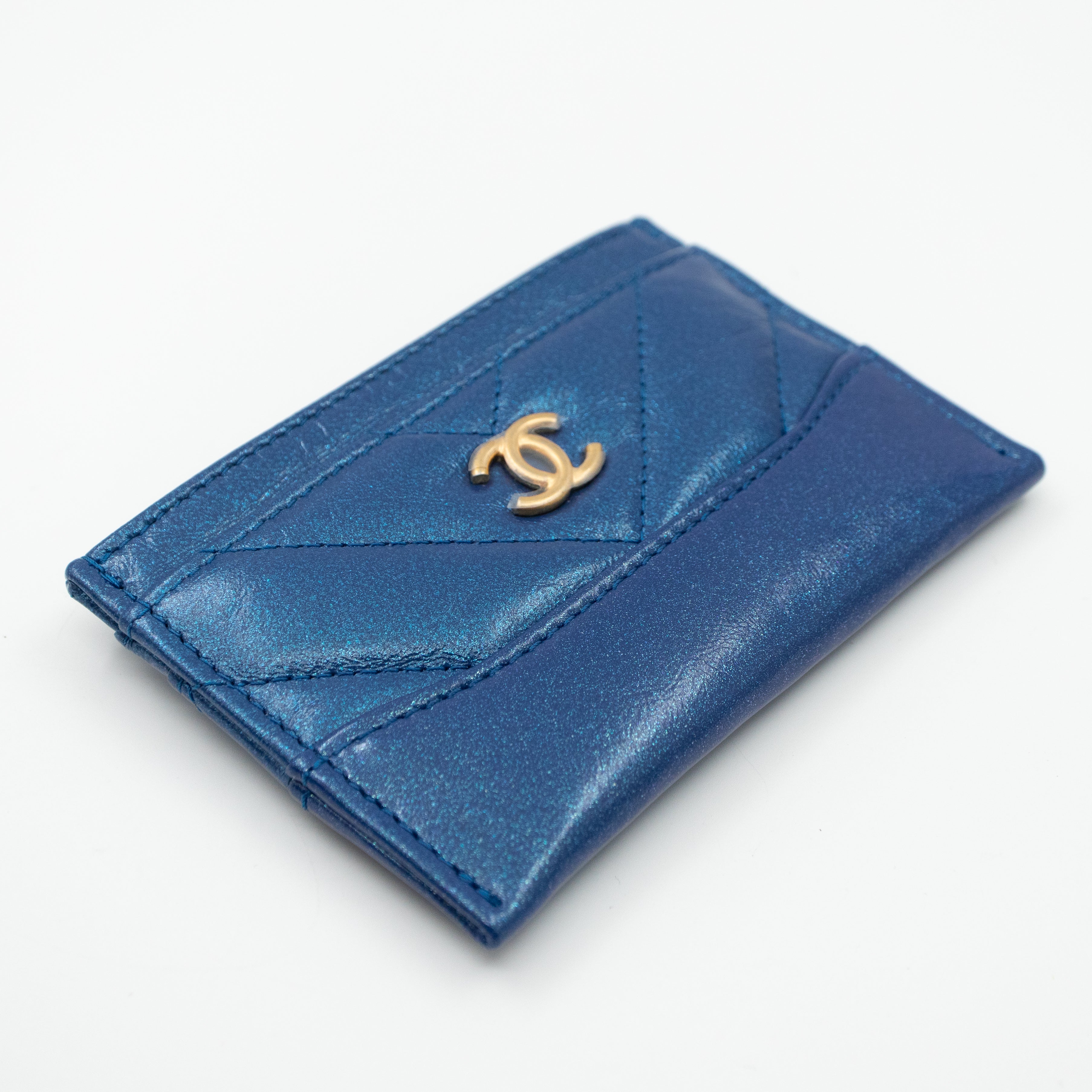 Card Holder Gabrielle Iridescent Blue Leather