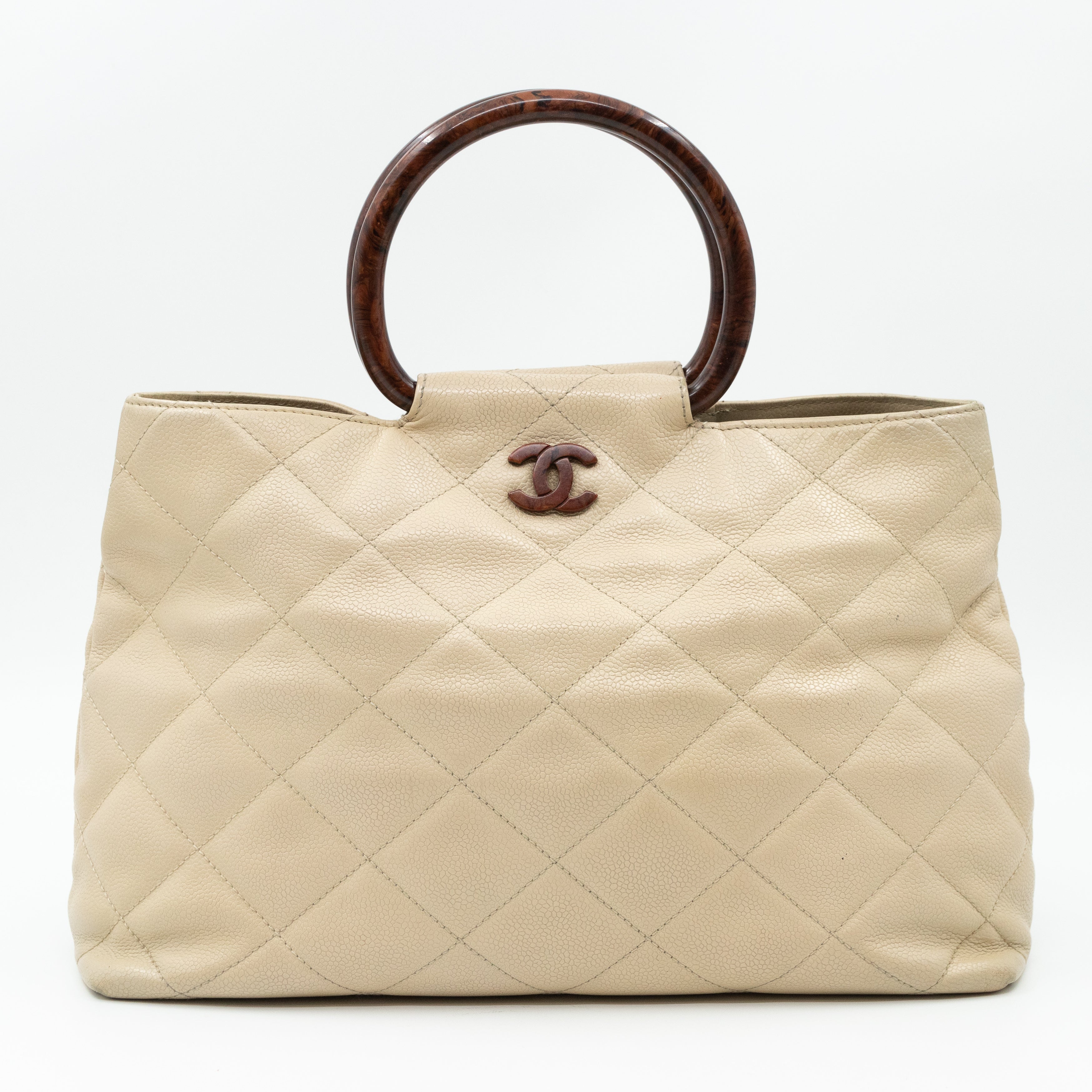 CC Tote Tortoise Handle Beige Caviar