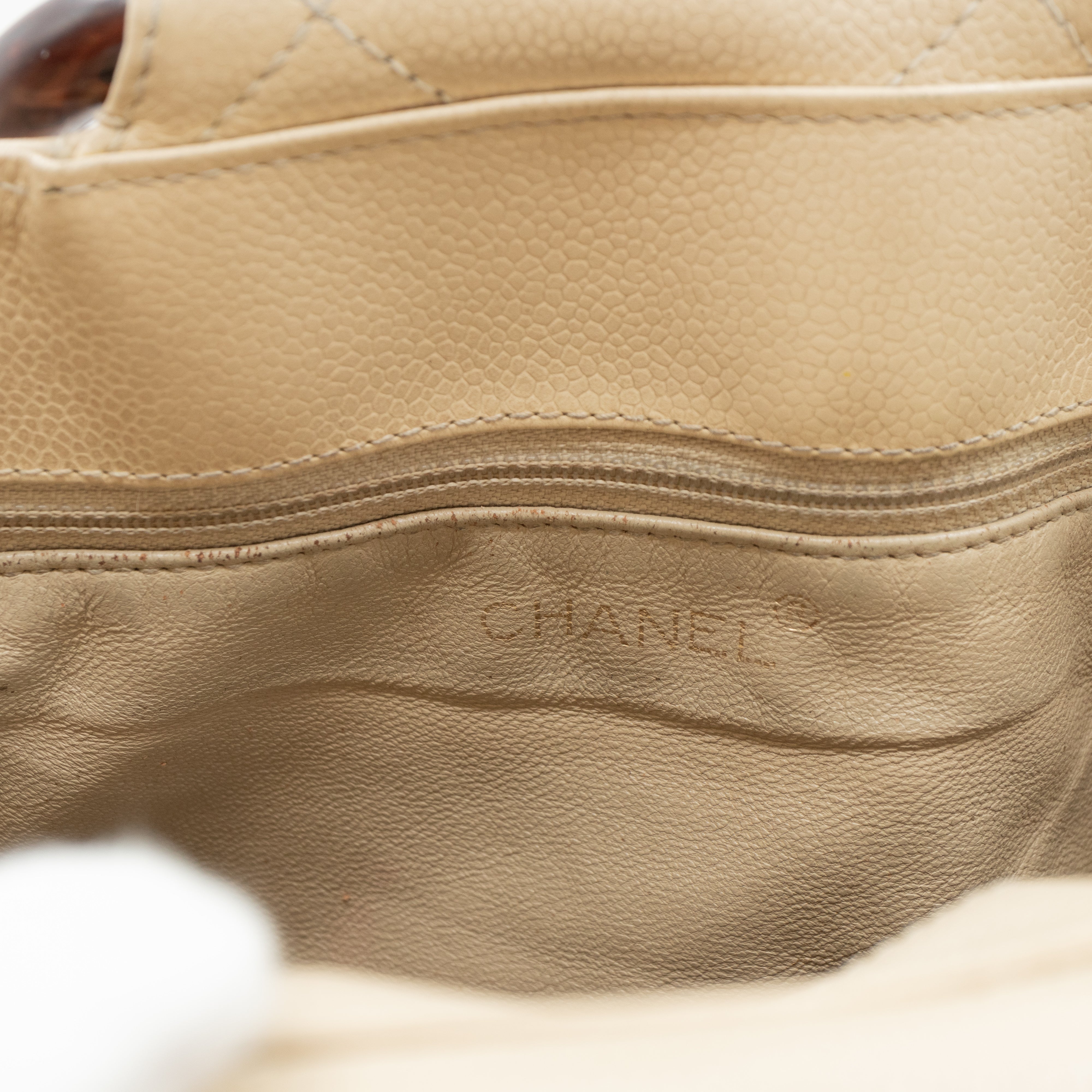 CC Tote Tortoise Handle Beige Caviar