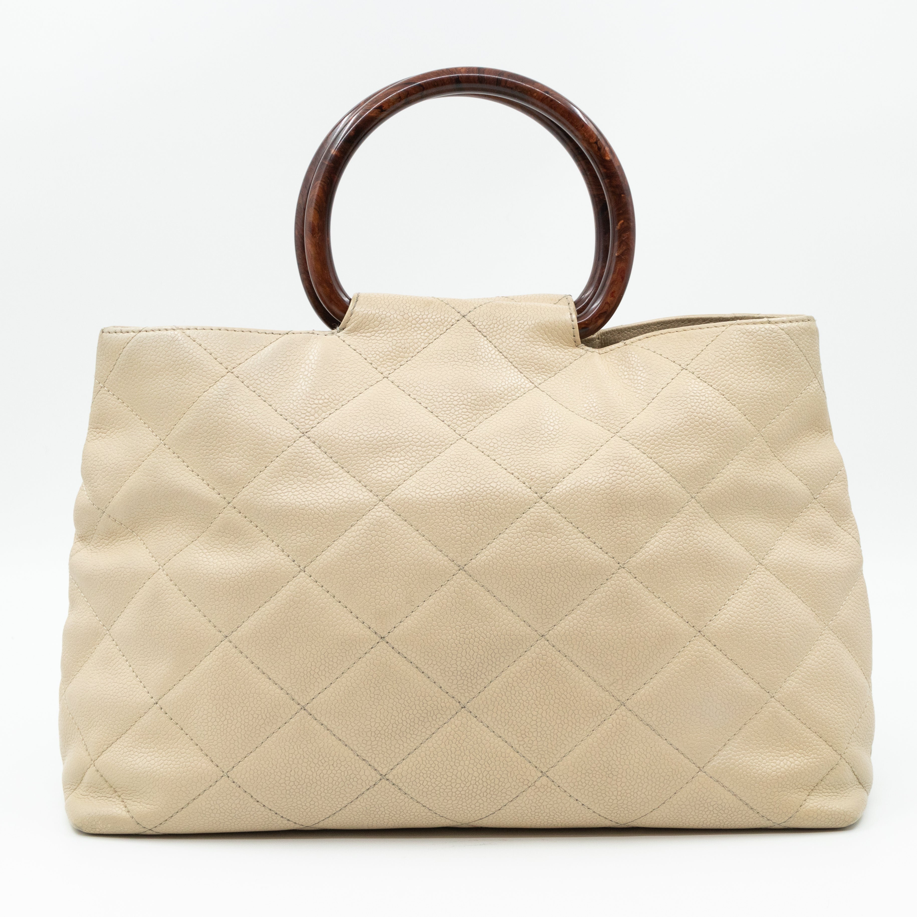 CC Tote Tortoise Handle Beige Caviar