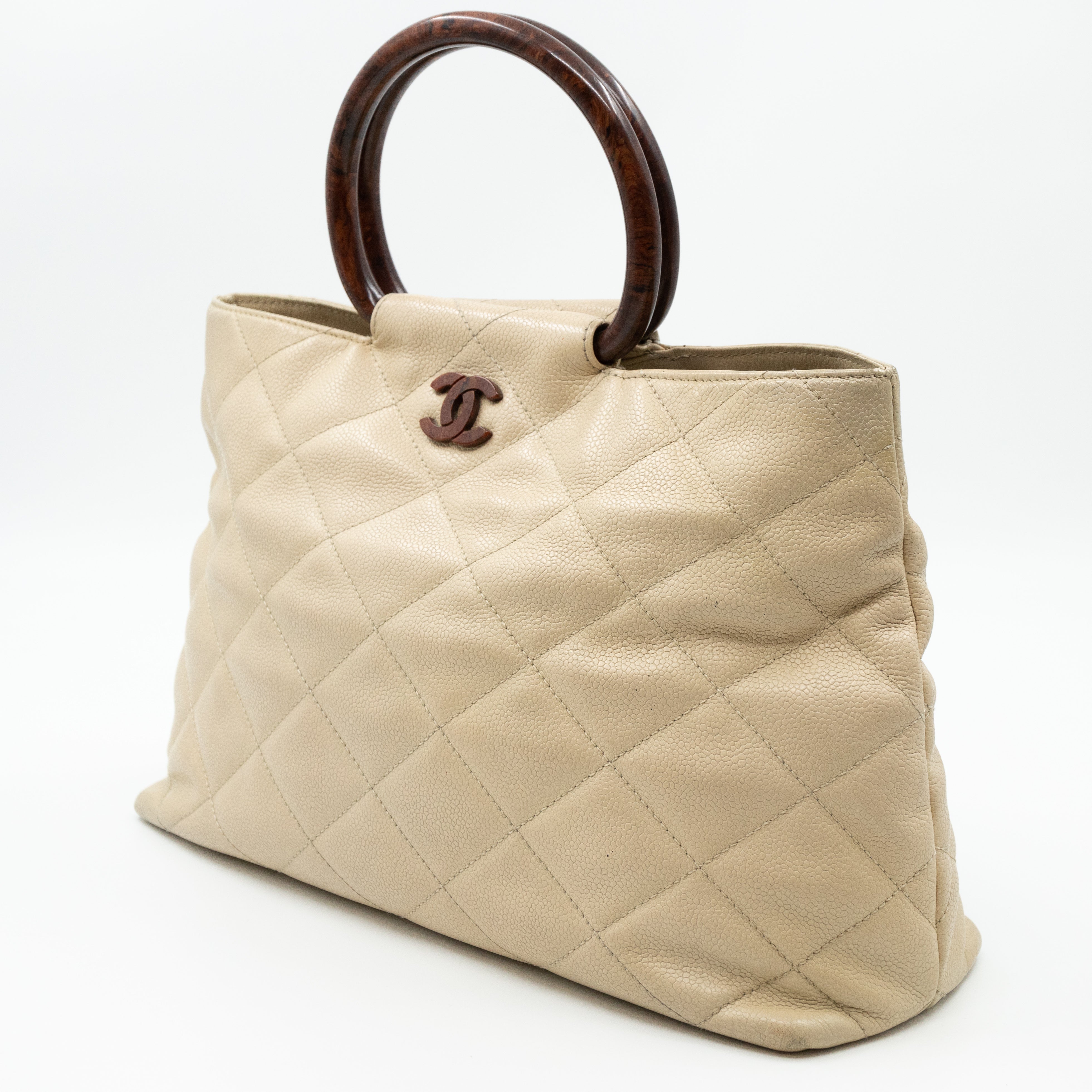 CC Tote Tortoise Handle Beige Caviar