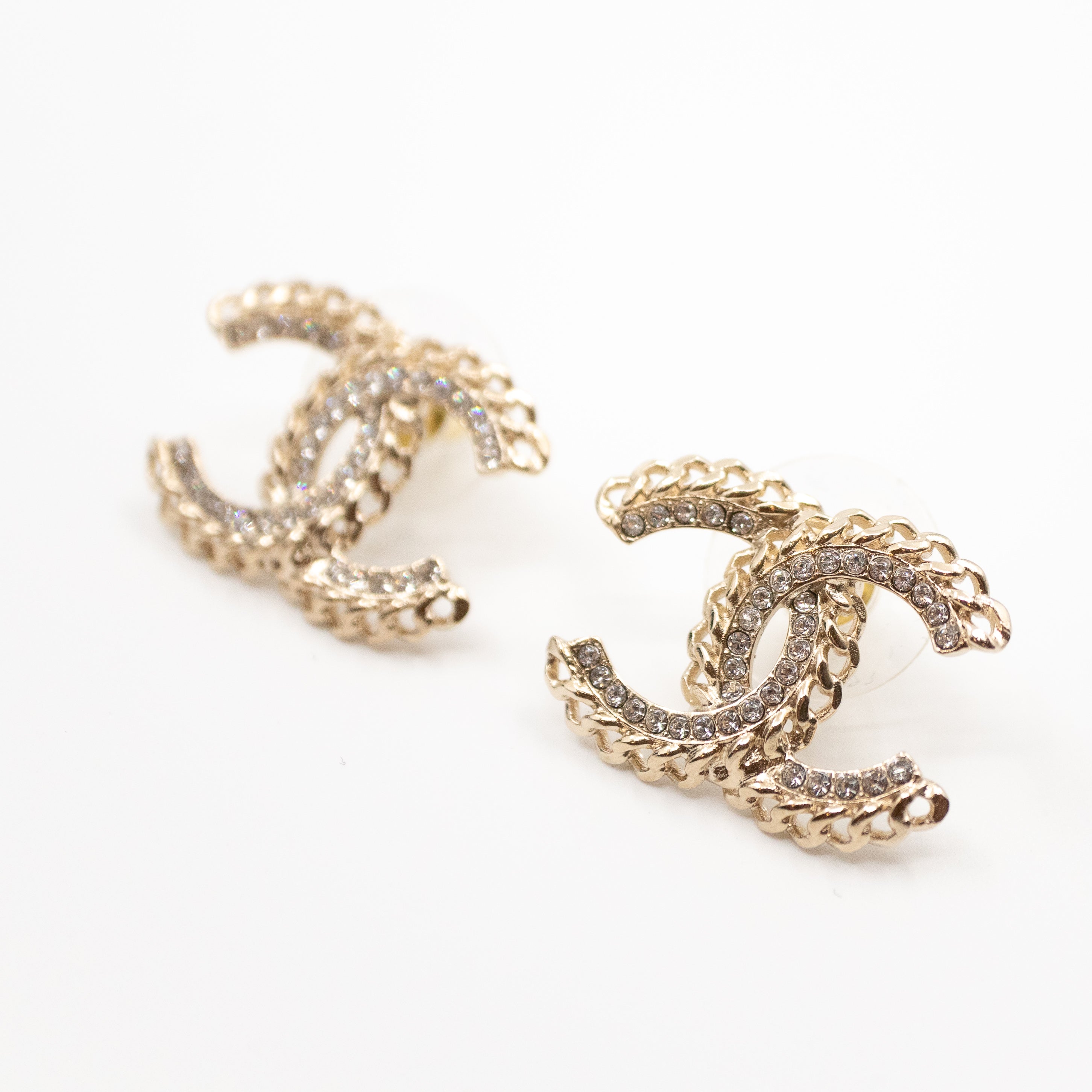 CC Crystal Chain Earrings Light Gold