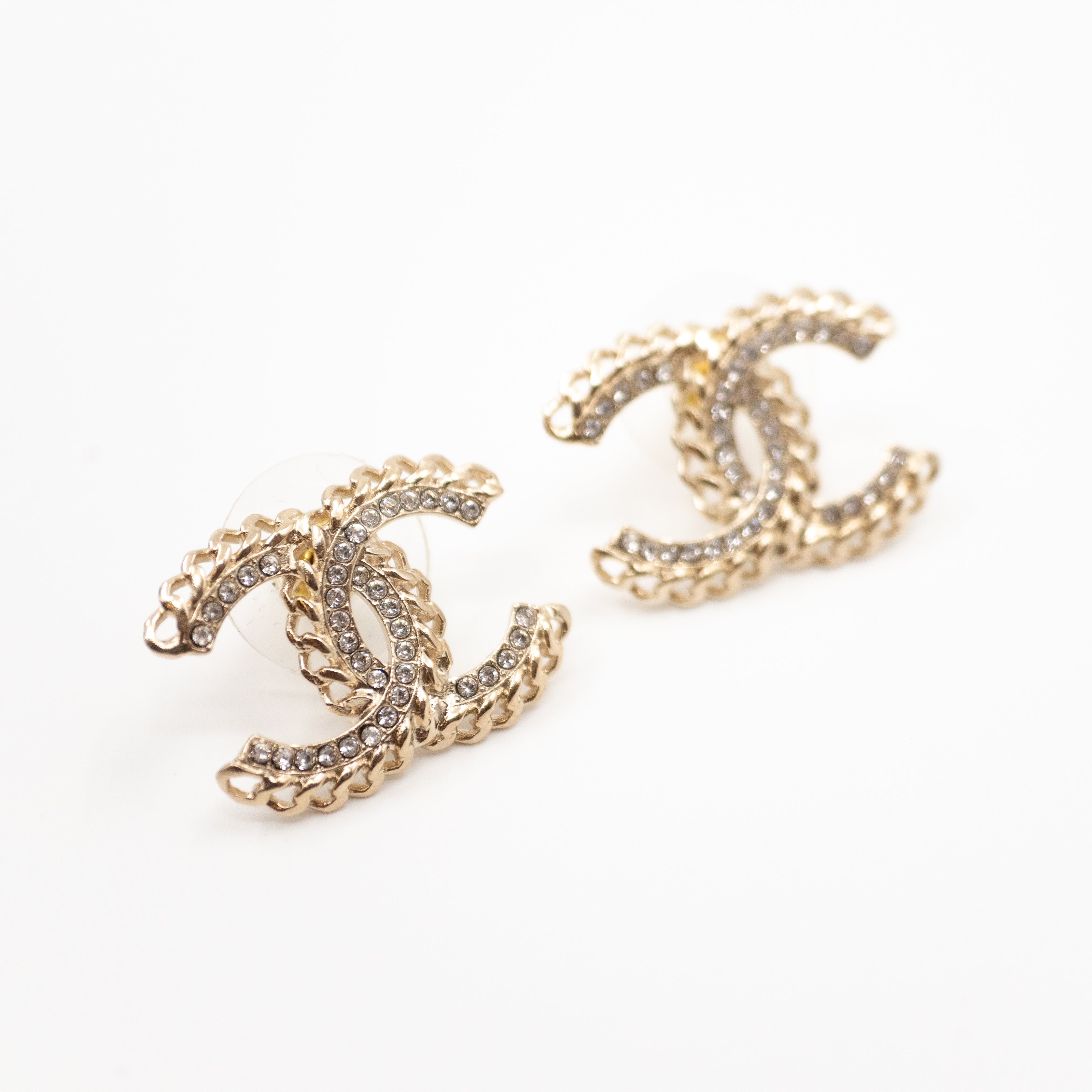 CC Crystal Chain Earrings Light Gold