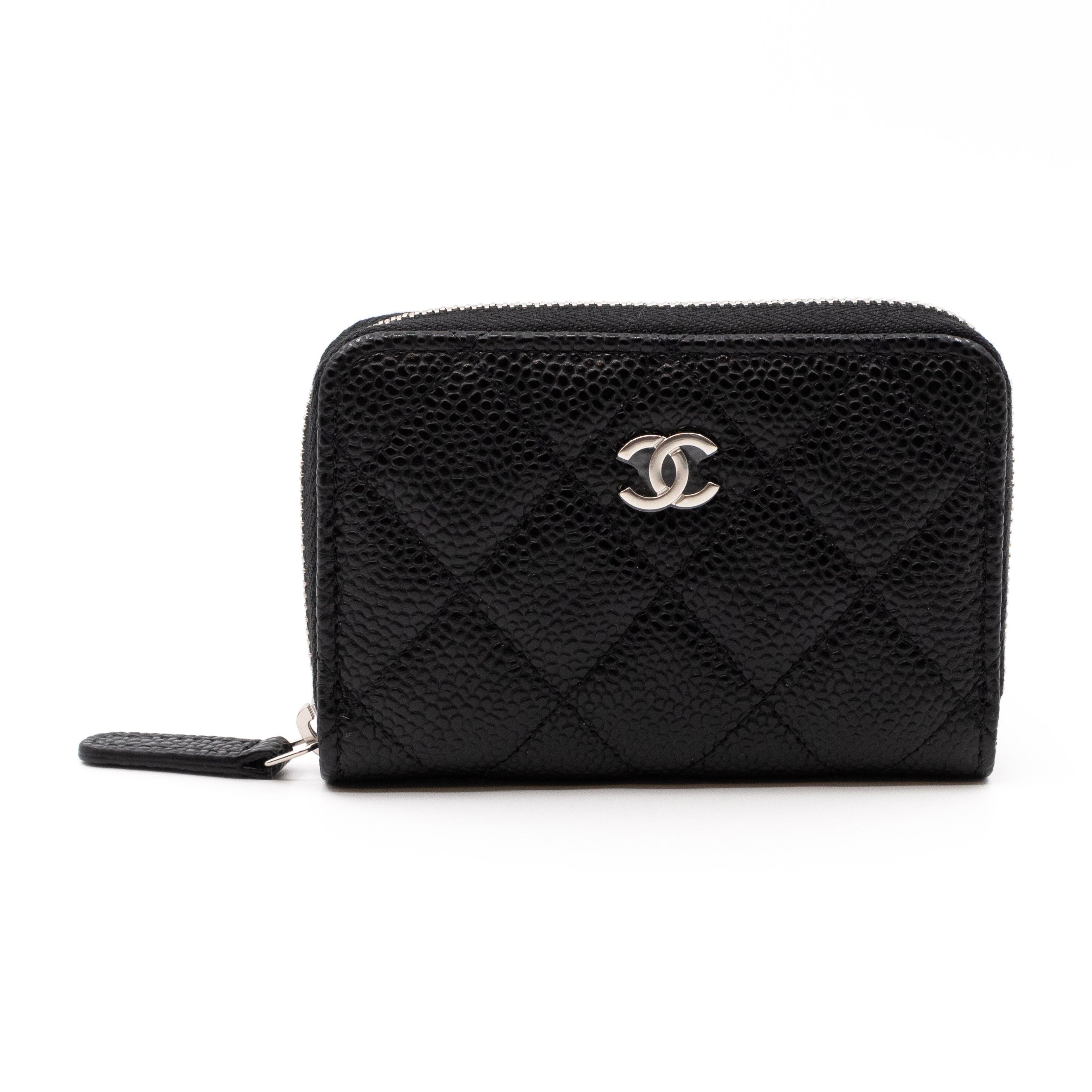 Zipped Coin Purse Black Caviar Silver