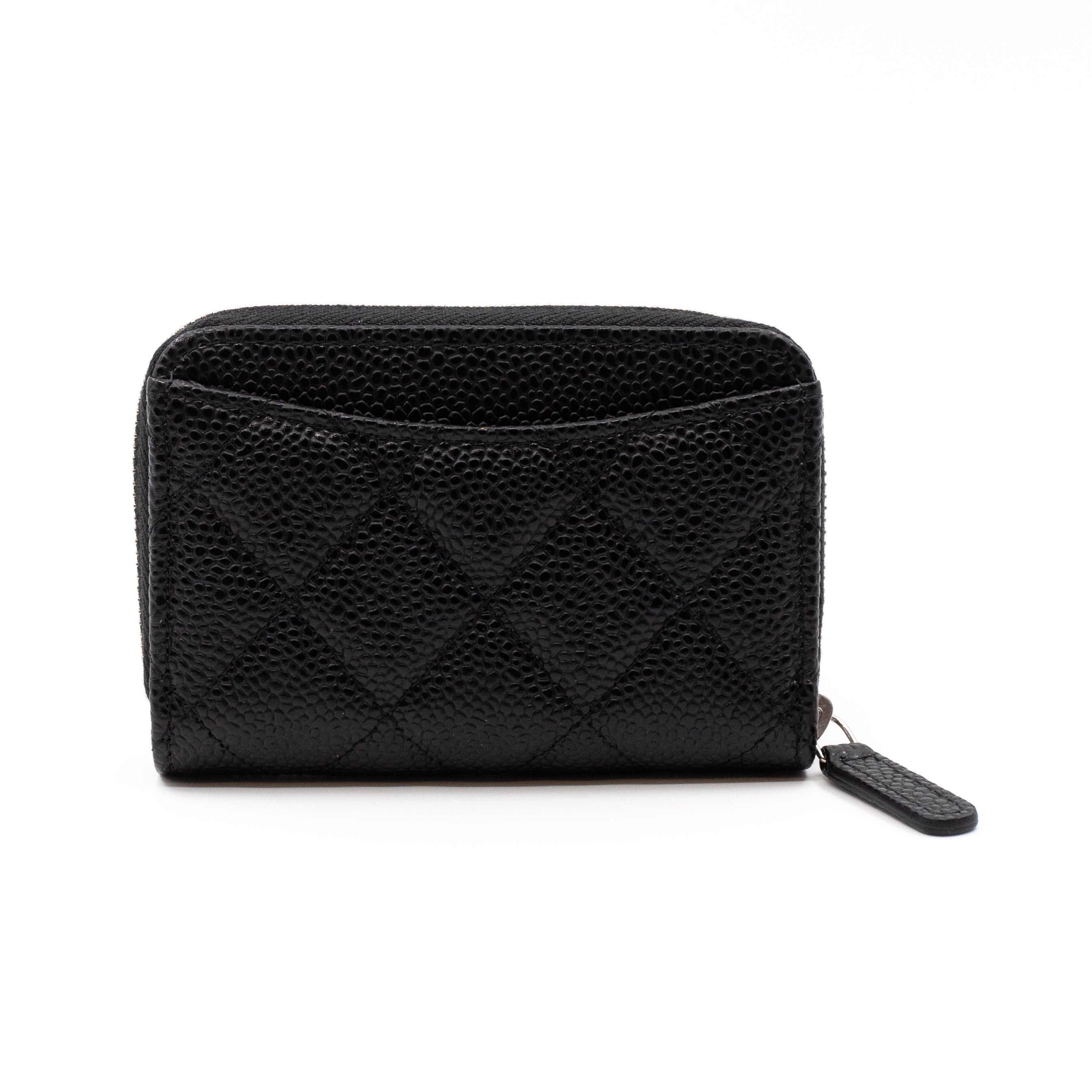 Zipped Coin Purse Black Caviar Silver