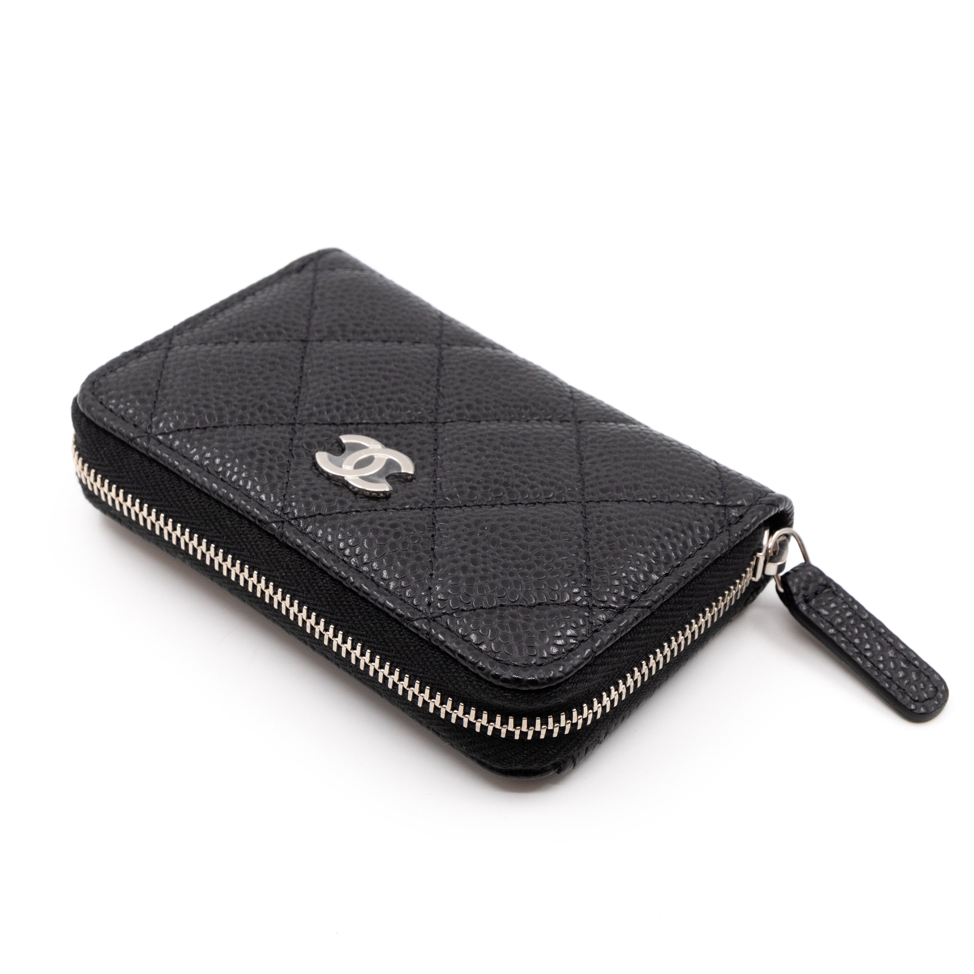 Zipped Coin Purse Black Caviar Silver