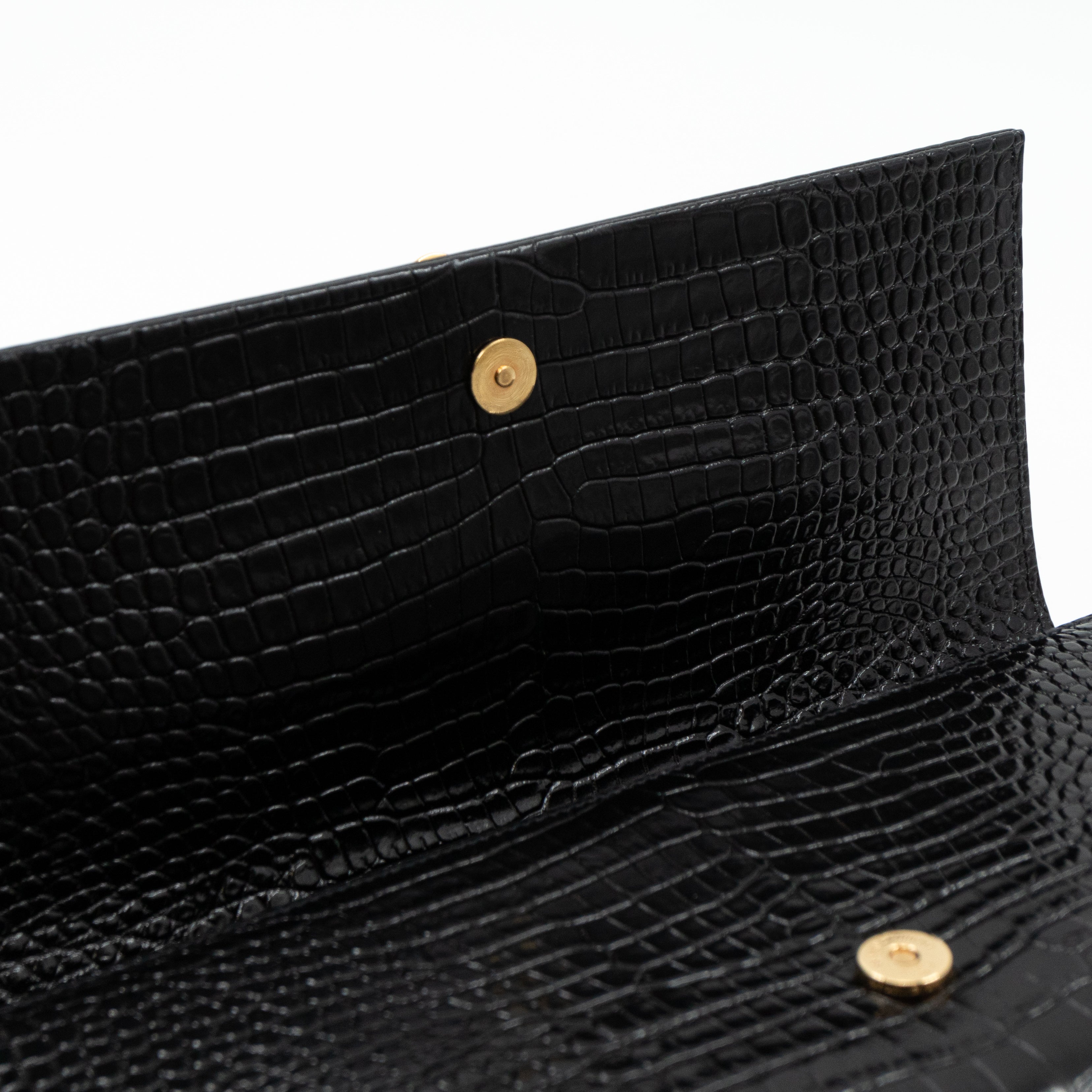 Kate Clutch Tassel Croc Embossed Black Leather