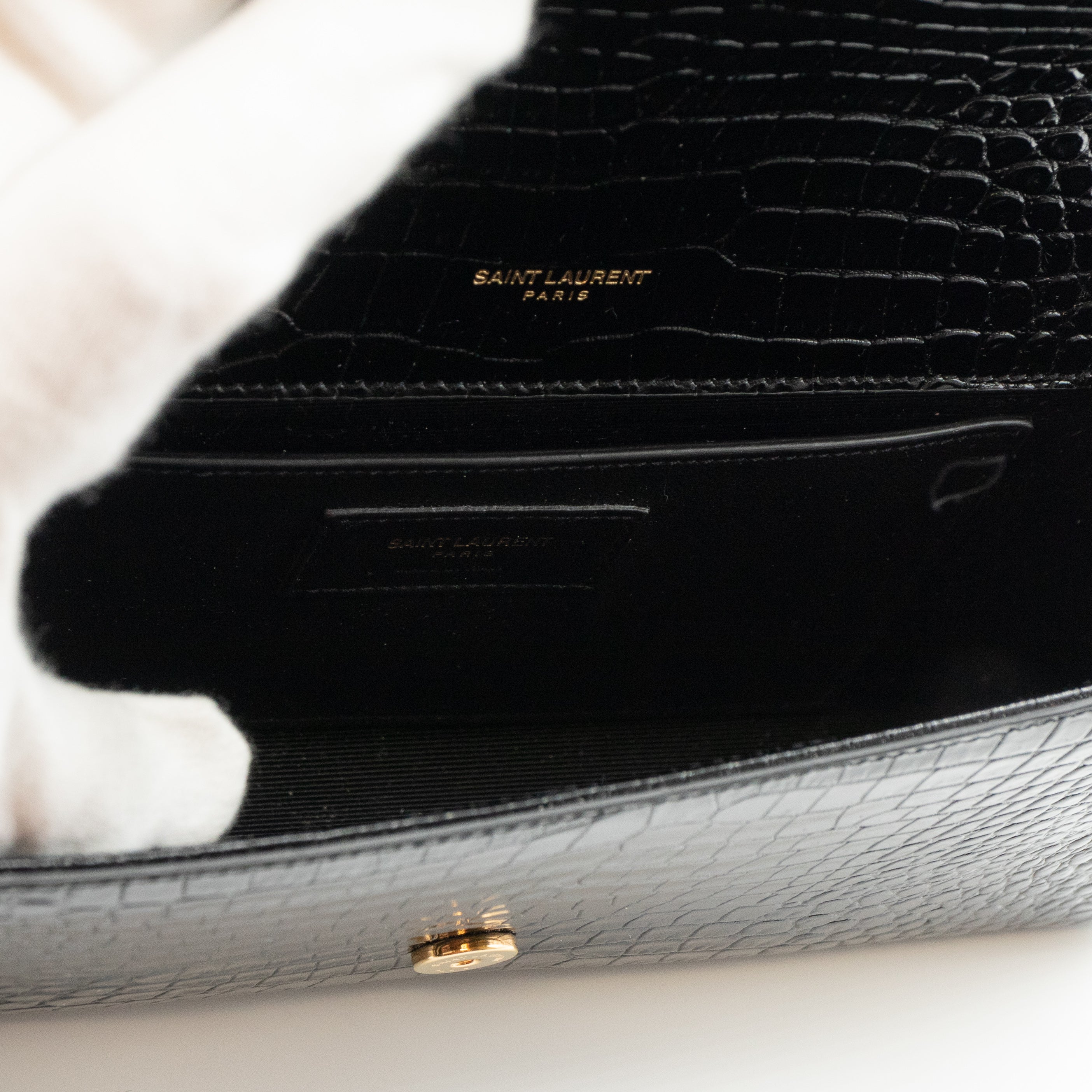 Kate Clutch Tassel Croc Embossed Black Leather