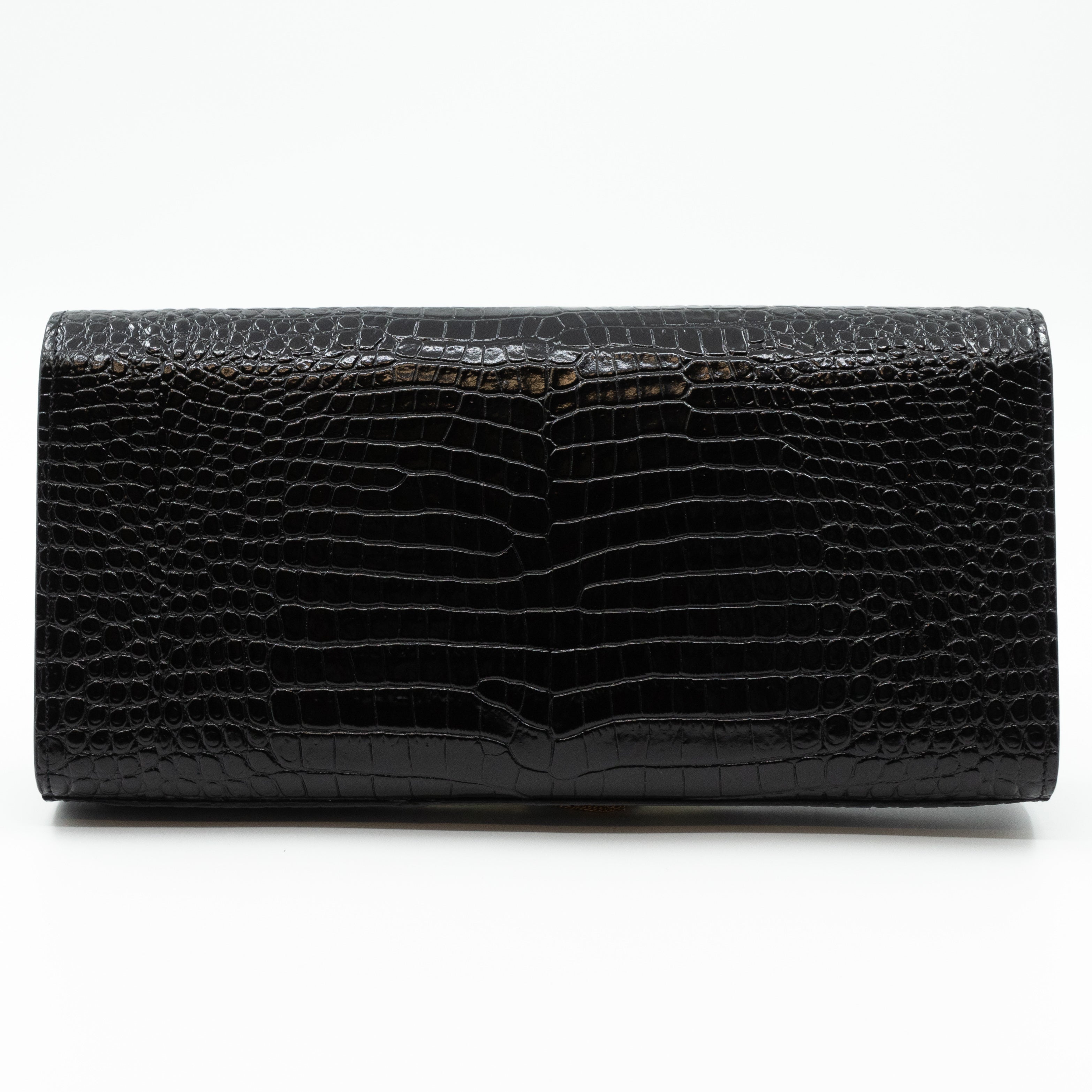 Kate Clutch Tassel Croc Embossed Black Leather